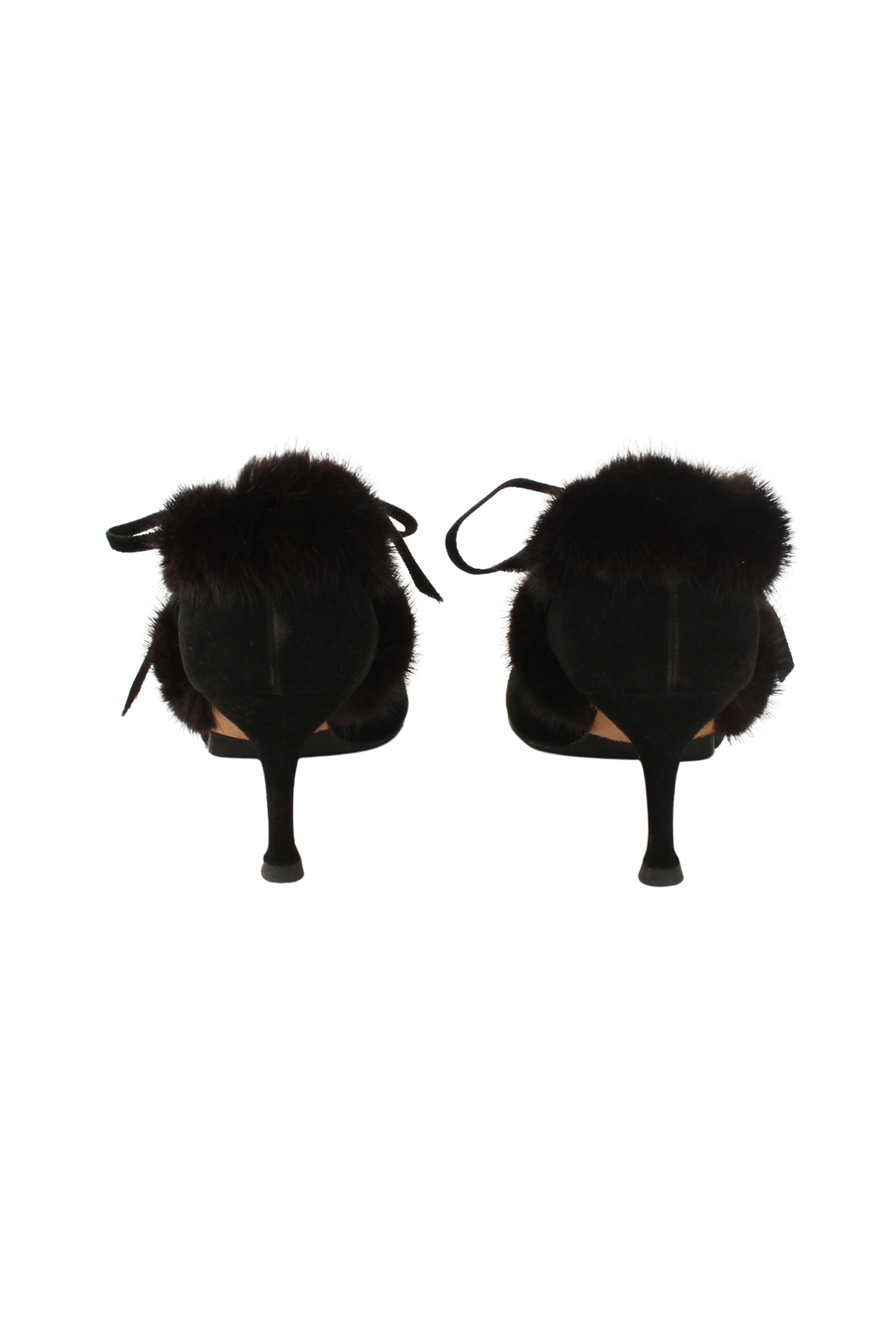 Manolo Blahnik <br> 90's mink fur trim suede kitten heel pumps