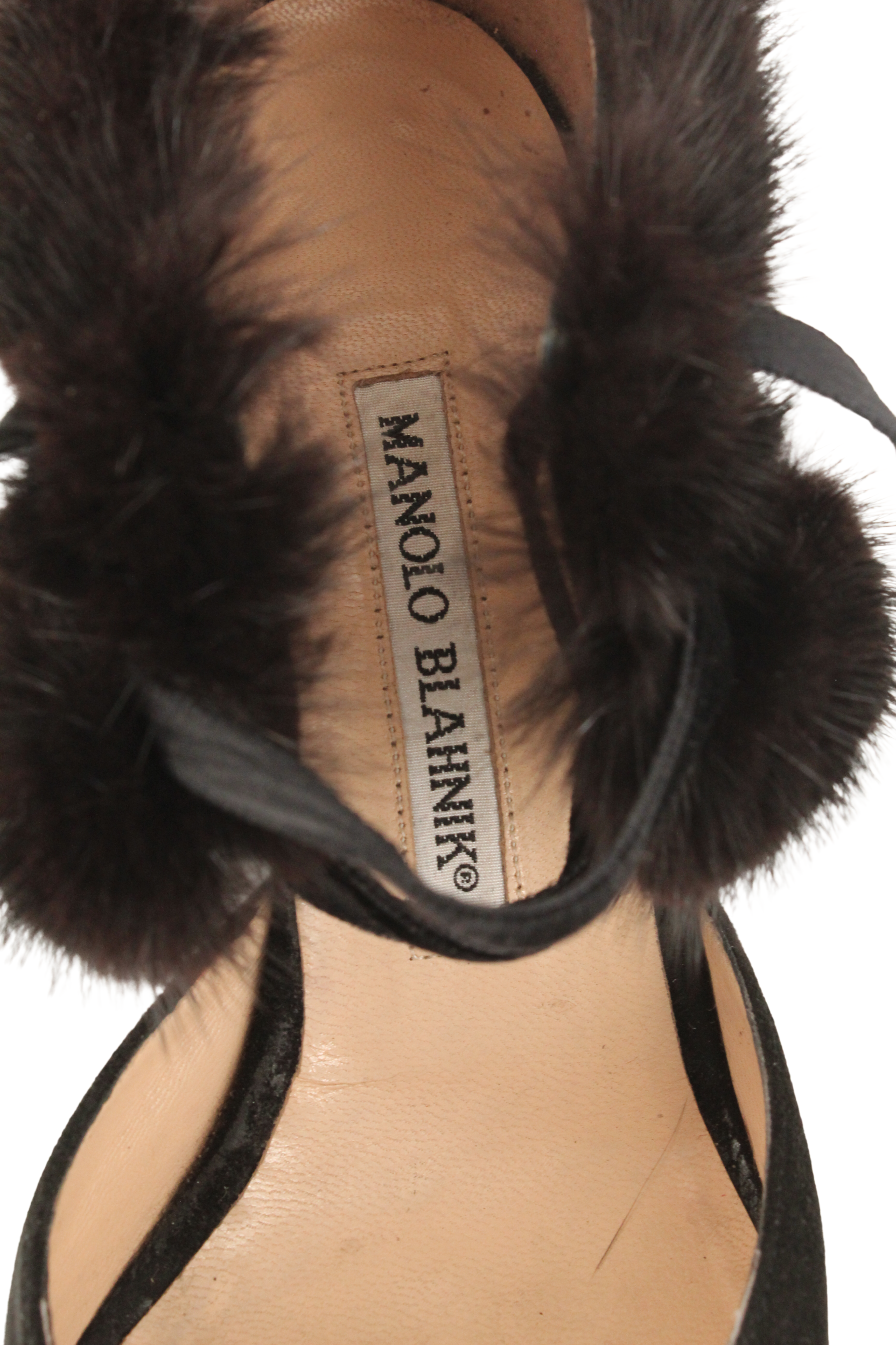 Manolo Blahnik <br> 90's mink fur trim suede kitten heel pumps