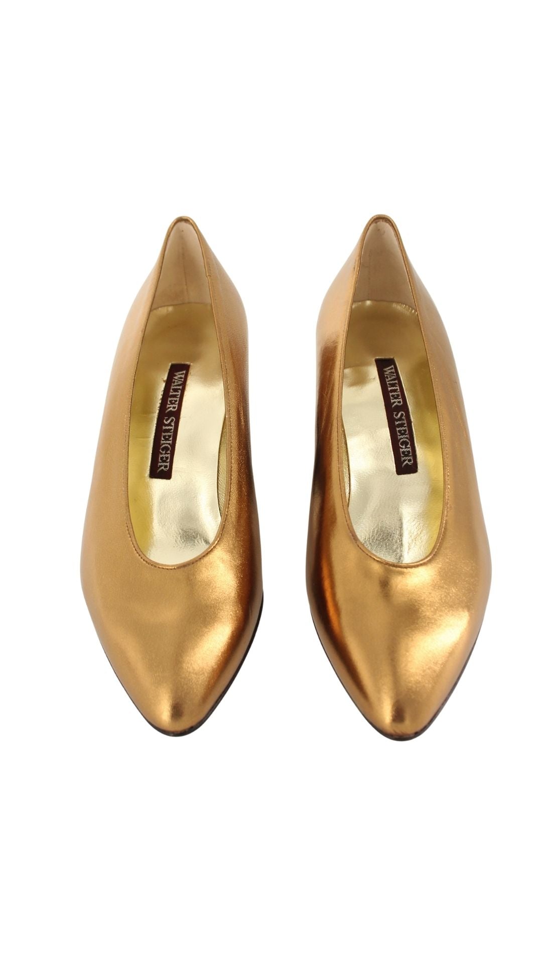 Walter Steiger <br> 1980's deadstock gold metallic sculptural heel pump