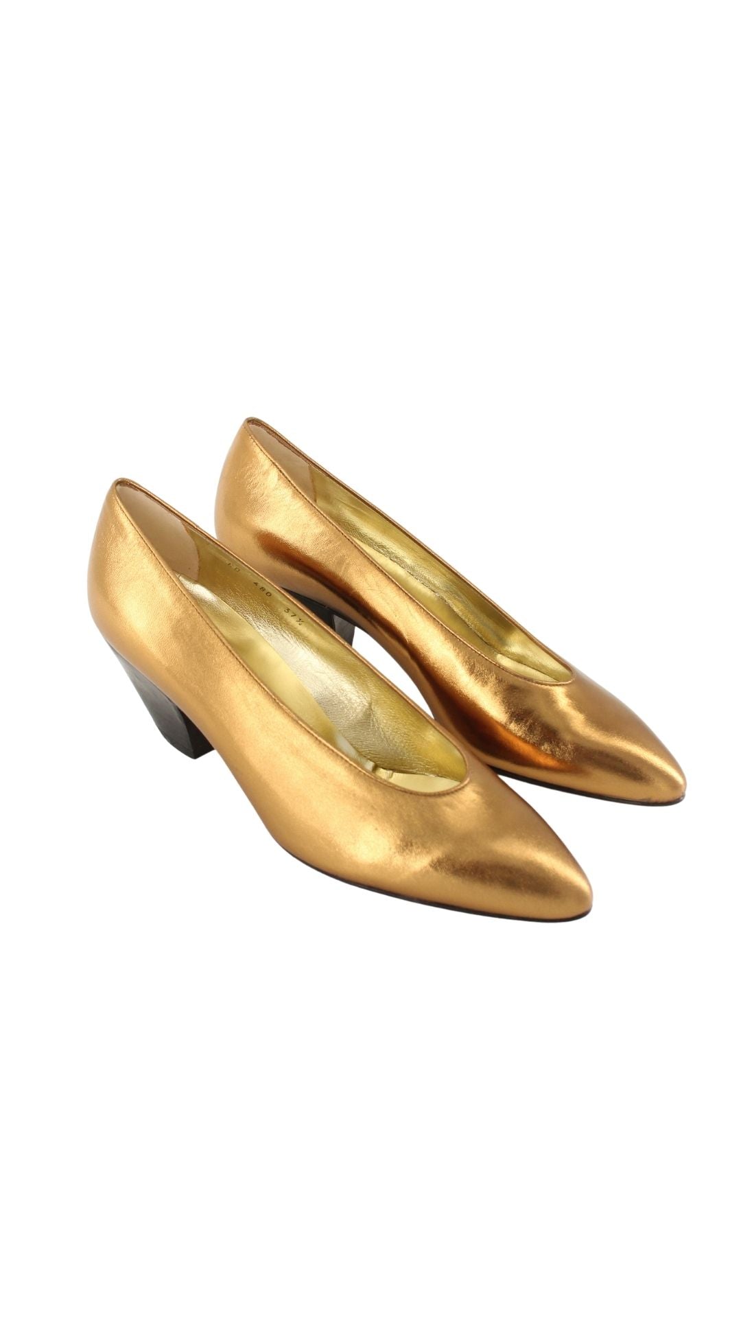 Walter Steiger <br> 1980's deadstock gold metallic sculptural heel pump