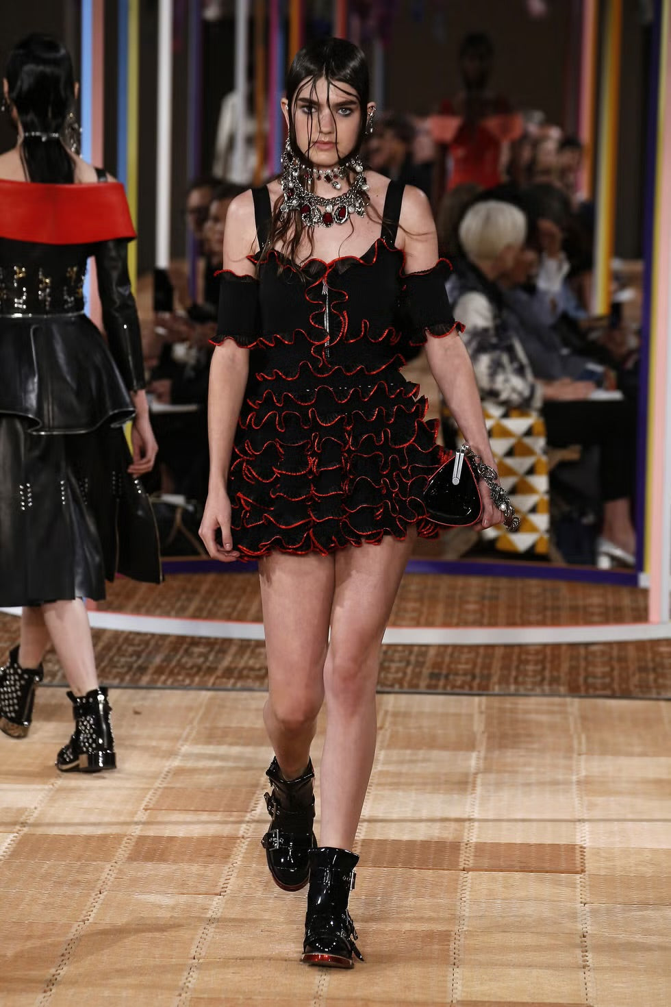 Alexander McQueen <br> S/S 2018 runway & campaign cold shoulder ruffled mini dress