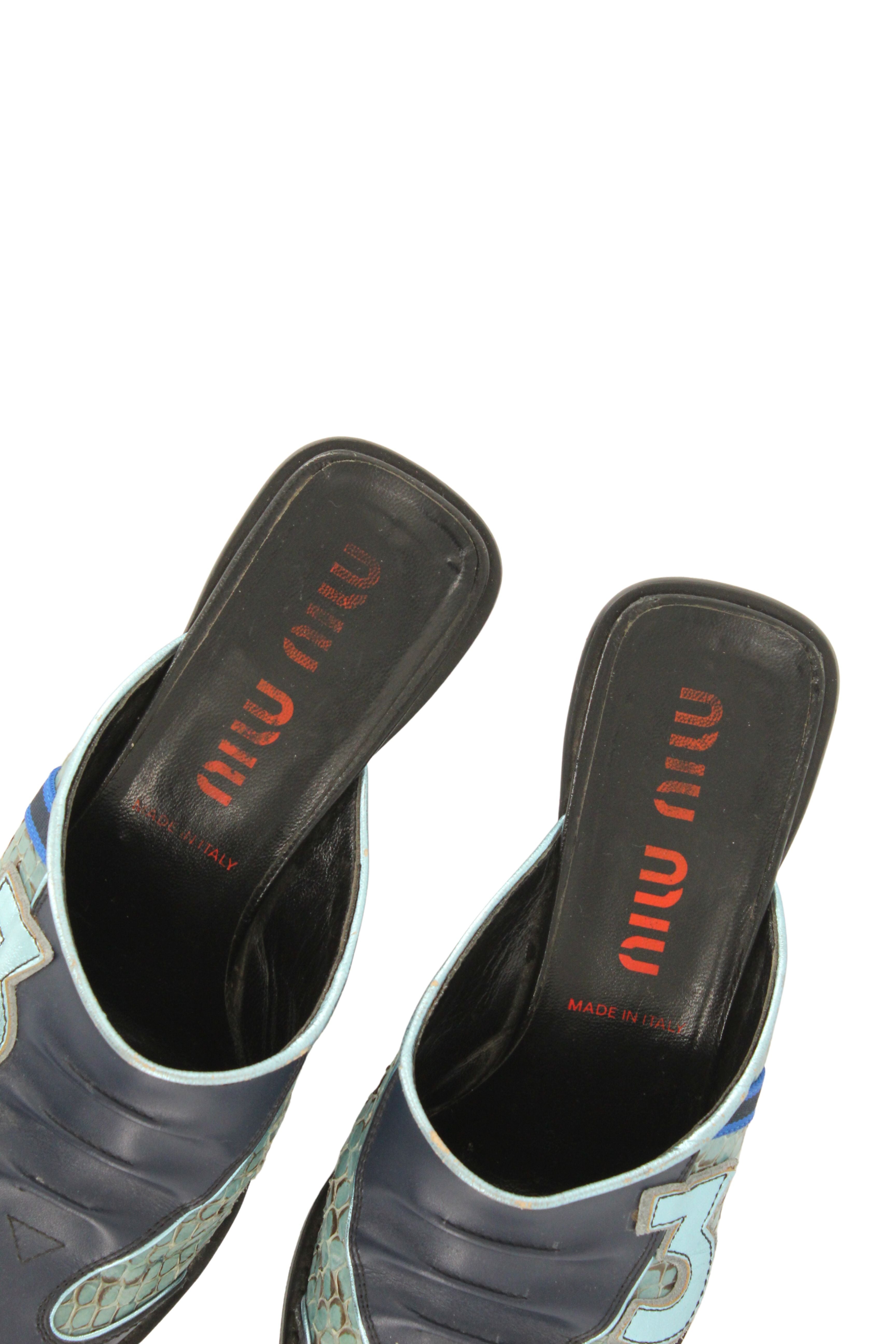 Miu Miu <br> S/S 1999 leather & snakeskin pointy toe mules