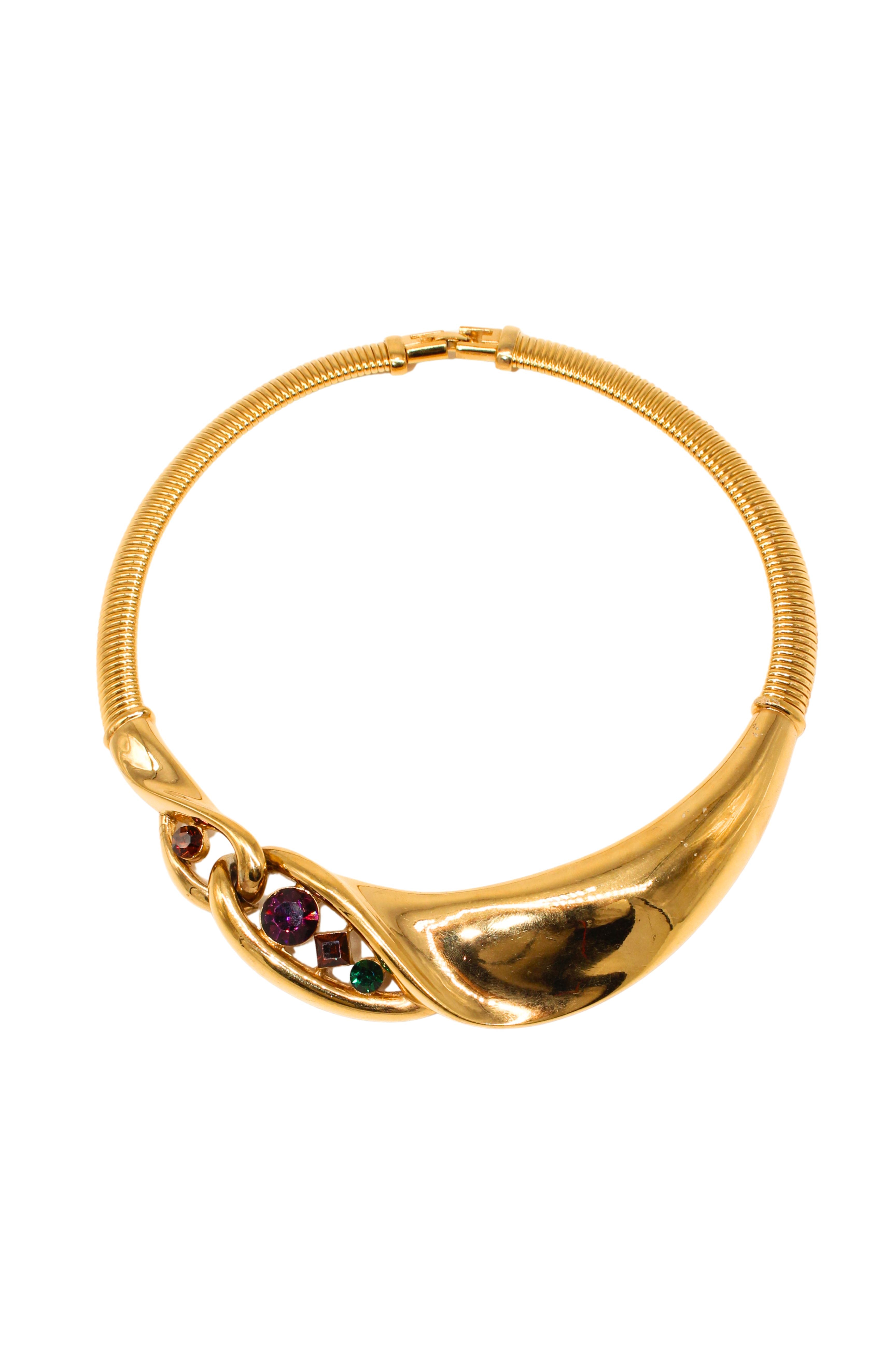 Givenchy <br> 80's gold plated tubogas chain jewelled choker necklace