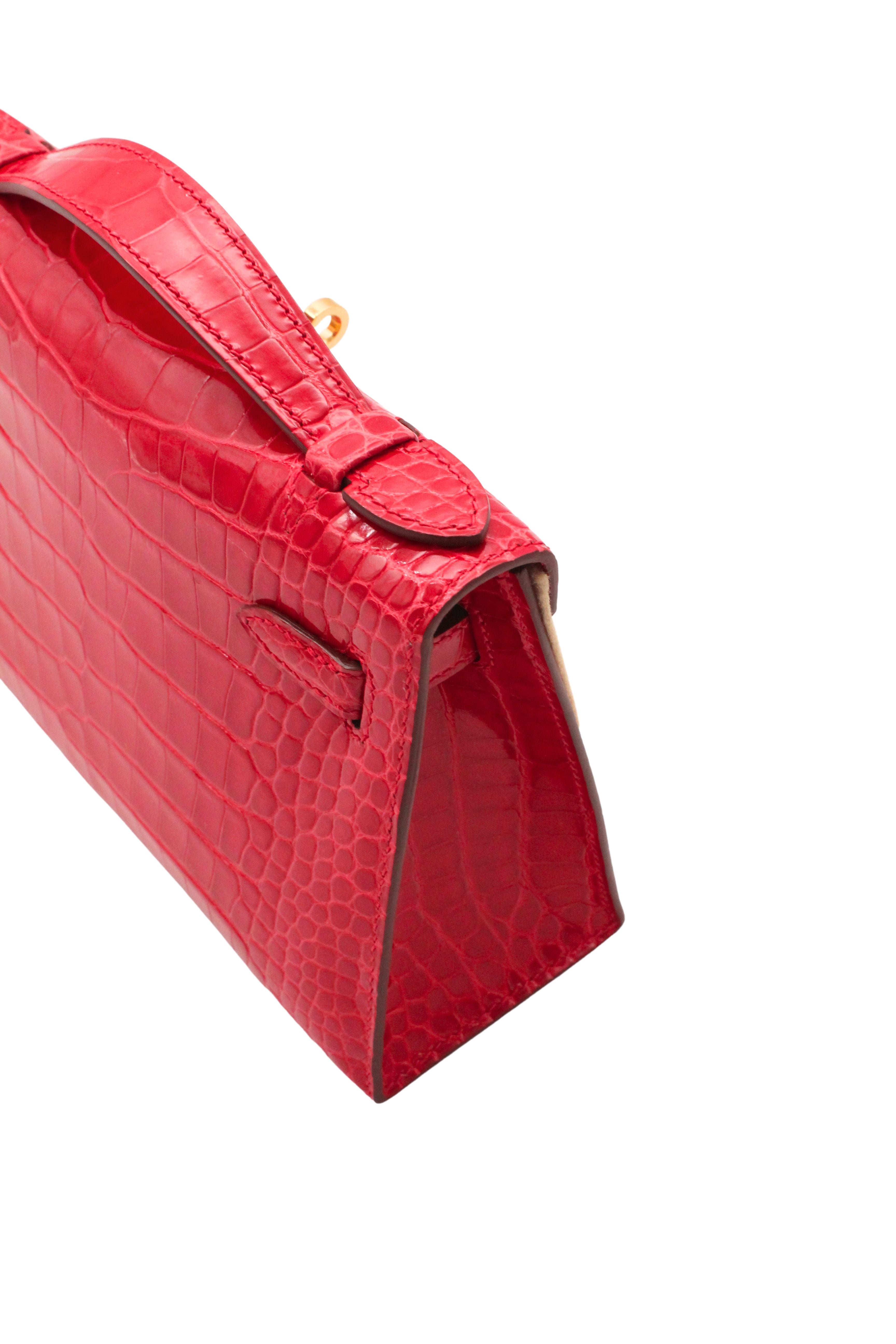 Hermès Paris <br> 2017 Kelly Pochette in Braise Alligator with gold hardware & full set