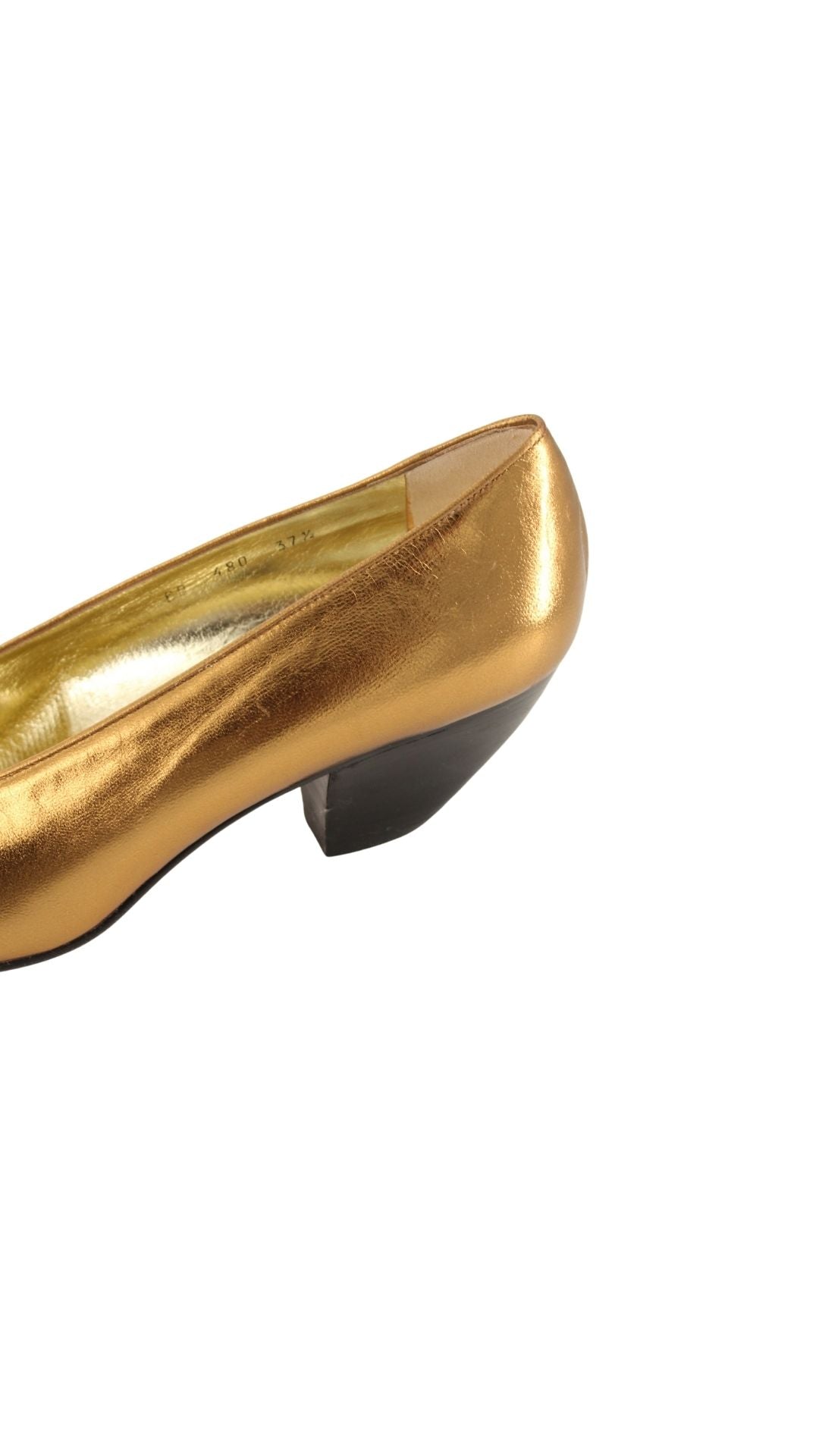 Walter Steiger <br> 1980's deadstock gold metallic sculptural heel pump