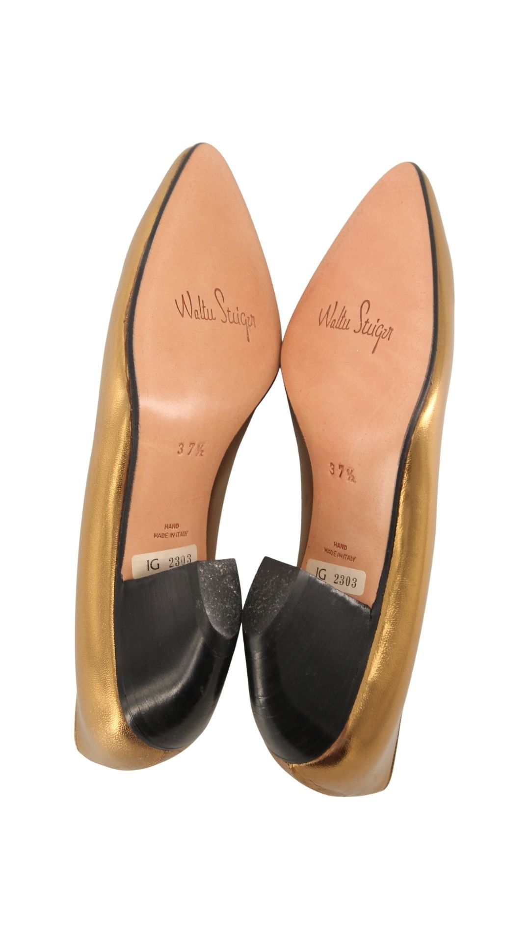 Walter Steiger <br> 1980's deadstock gold metallic sculptural heel pump