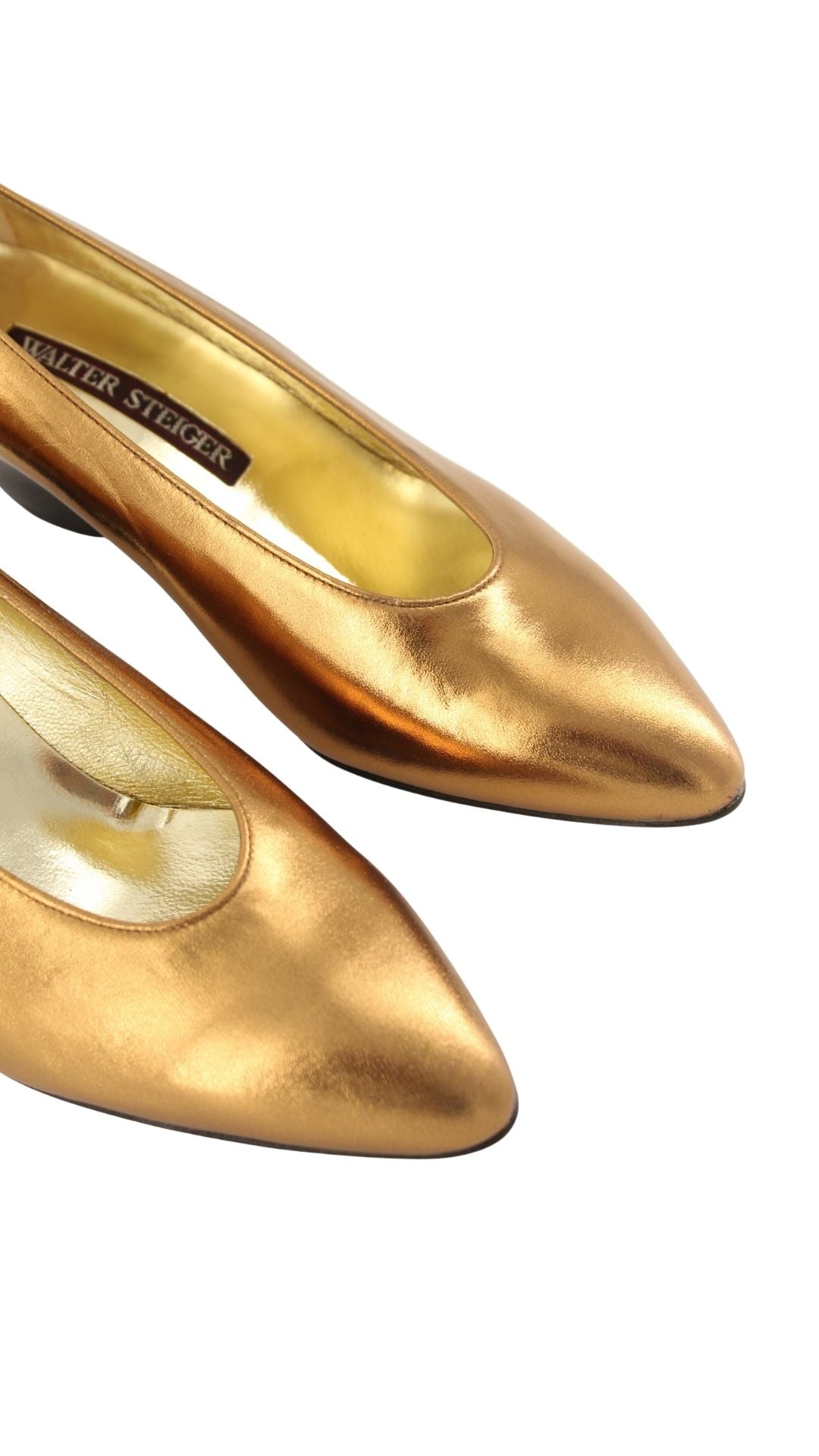 Walter Steiger <br> 1980's deadstock gold metallic sculptural heel pump