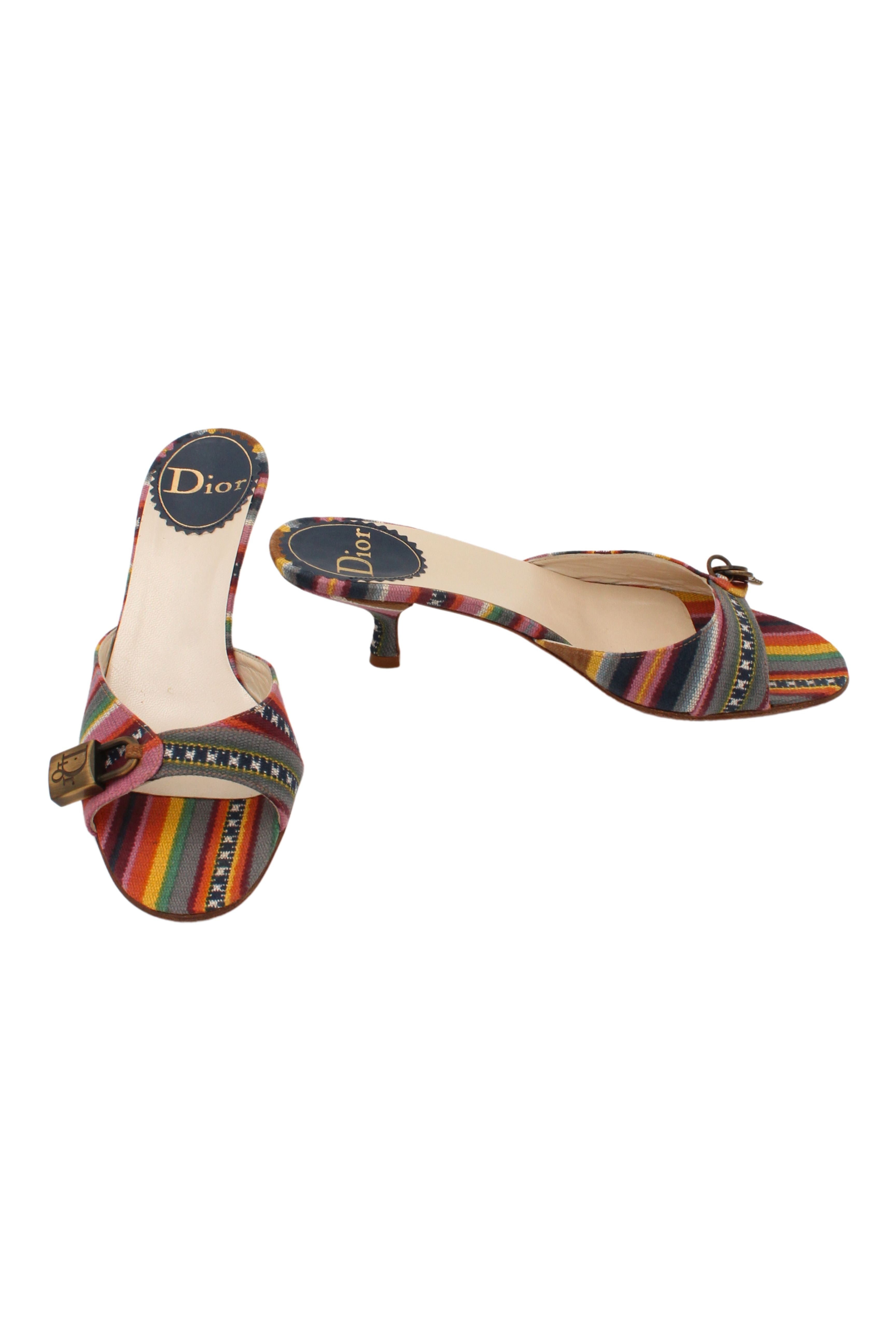 Christian Dior <br> S/S 2002 John Galliano serape print lock & key kitten heels