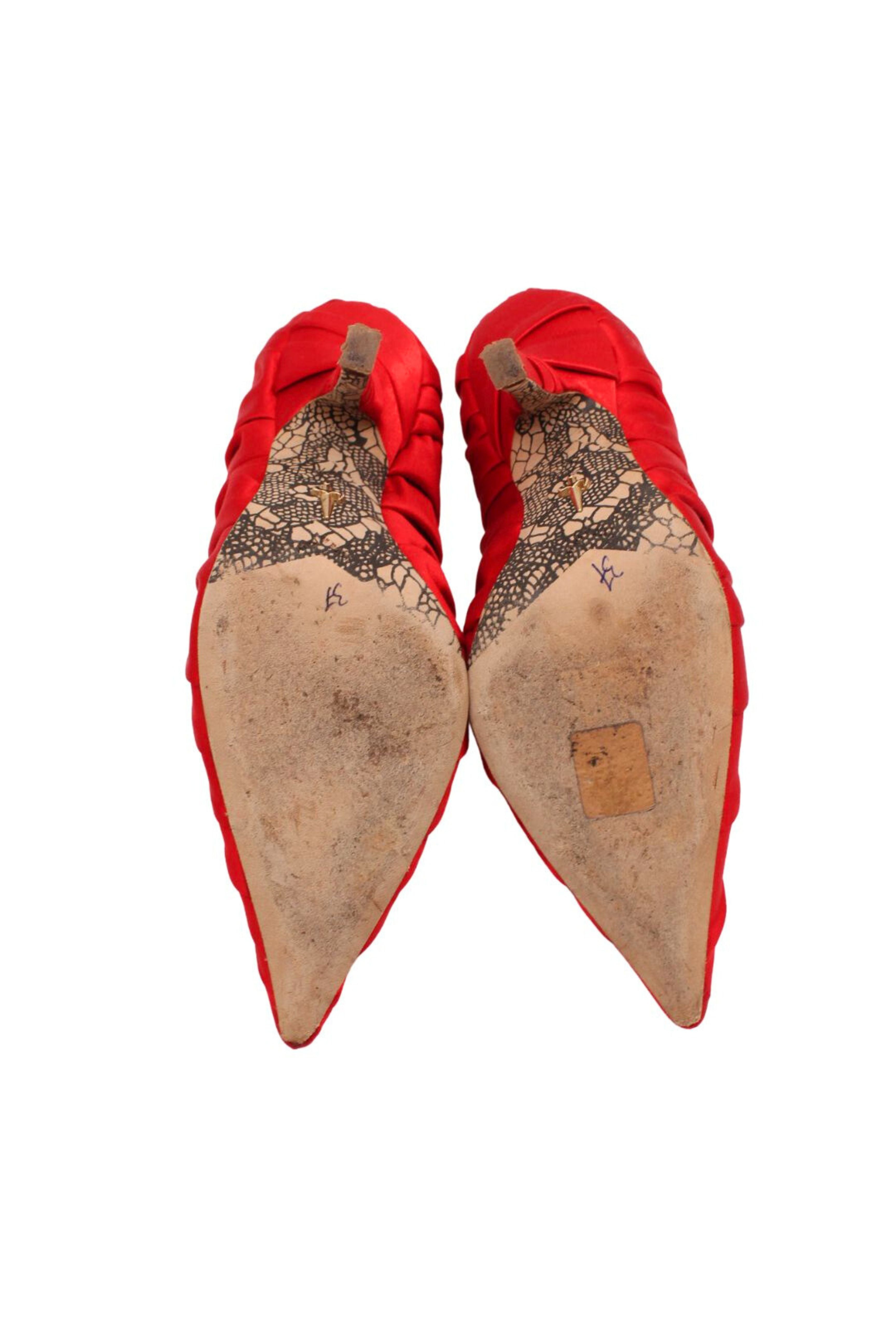 Cesare Paciotti <br> 2000's scarlet silk wrapped pumps