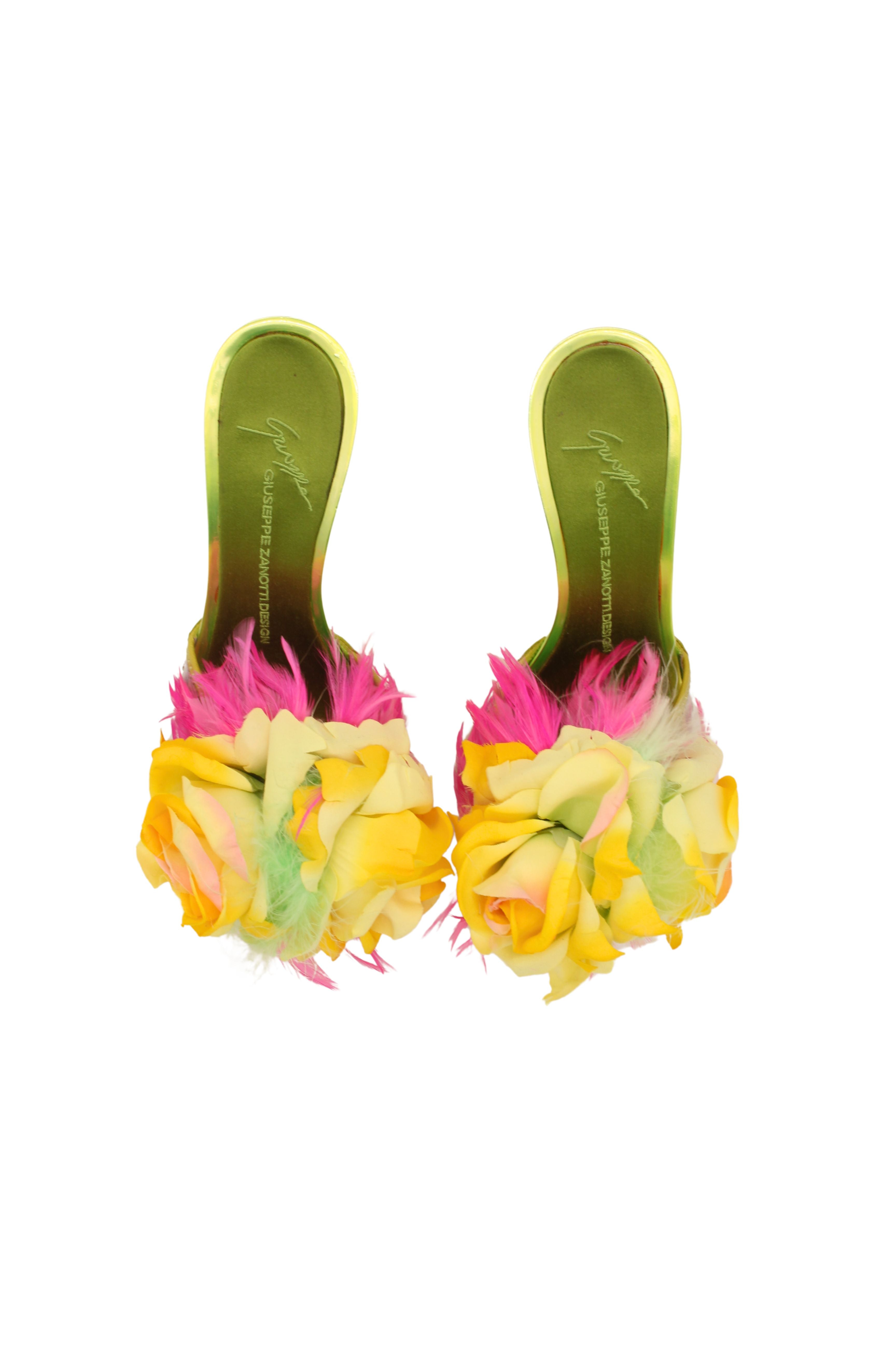 Giuseppe Zanotti <br> 00's feathered flower metallic heels