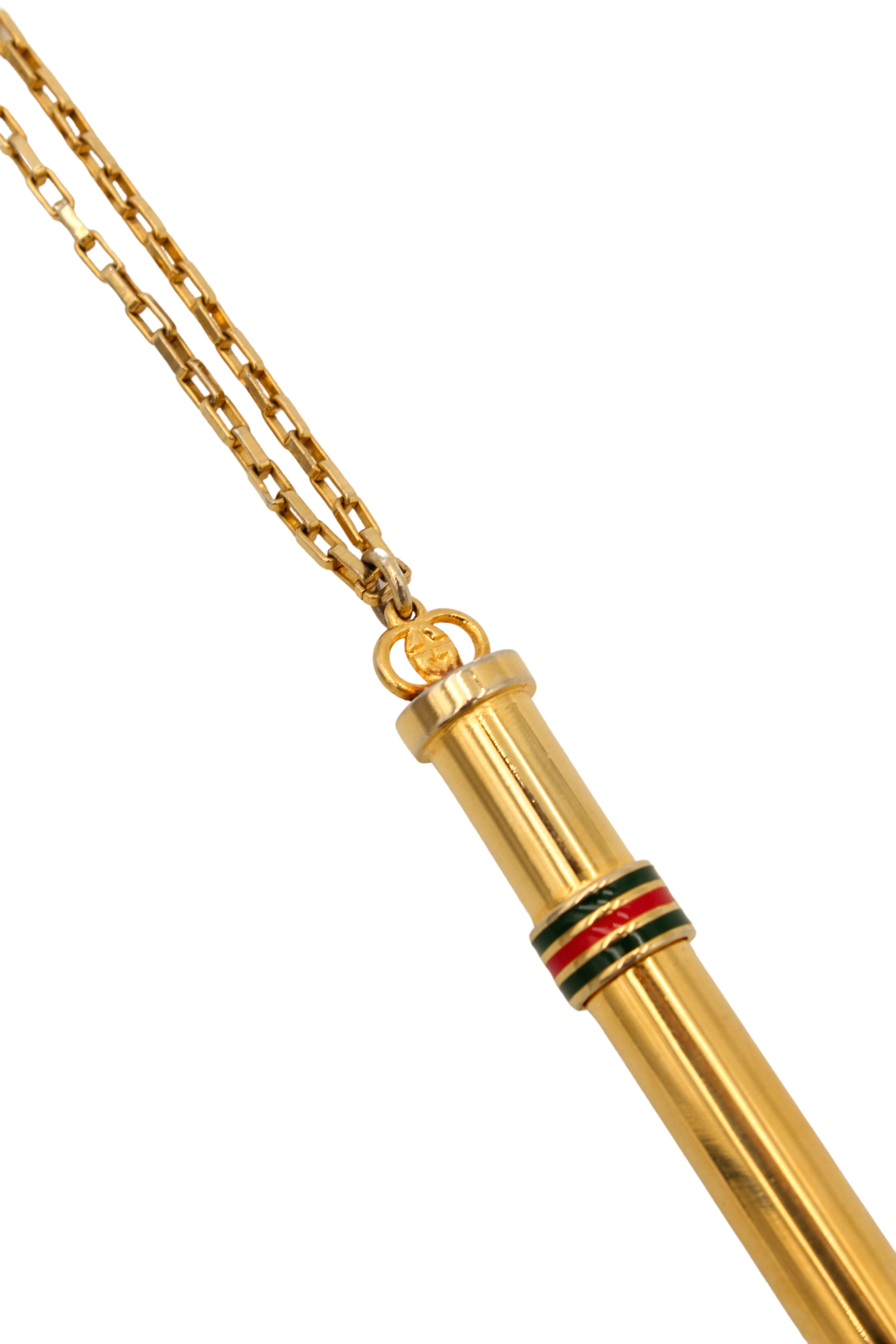 Gucci <br> 1970's gold & enamel Sherry line logo perfume necklace