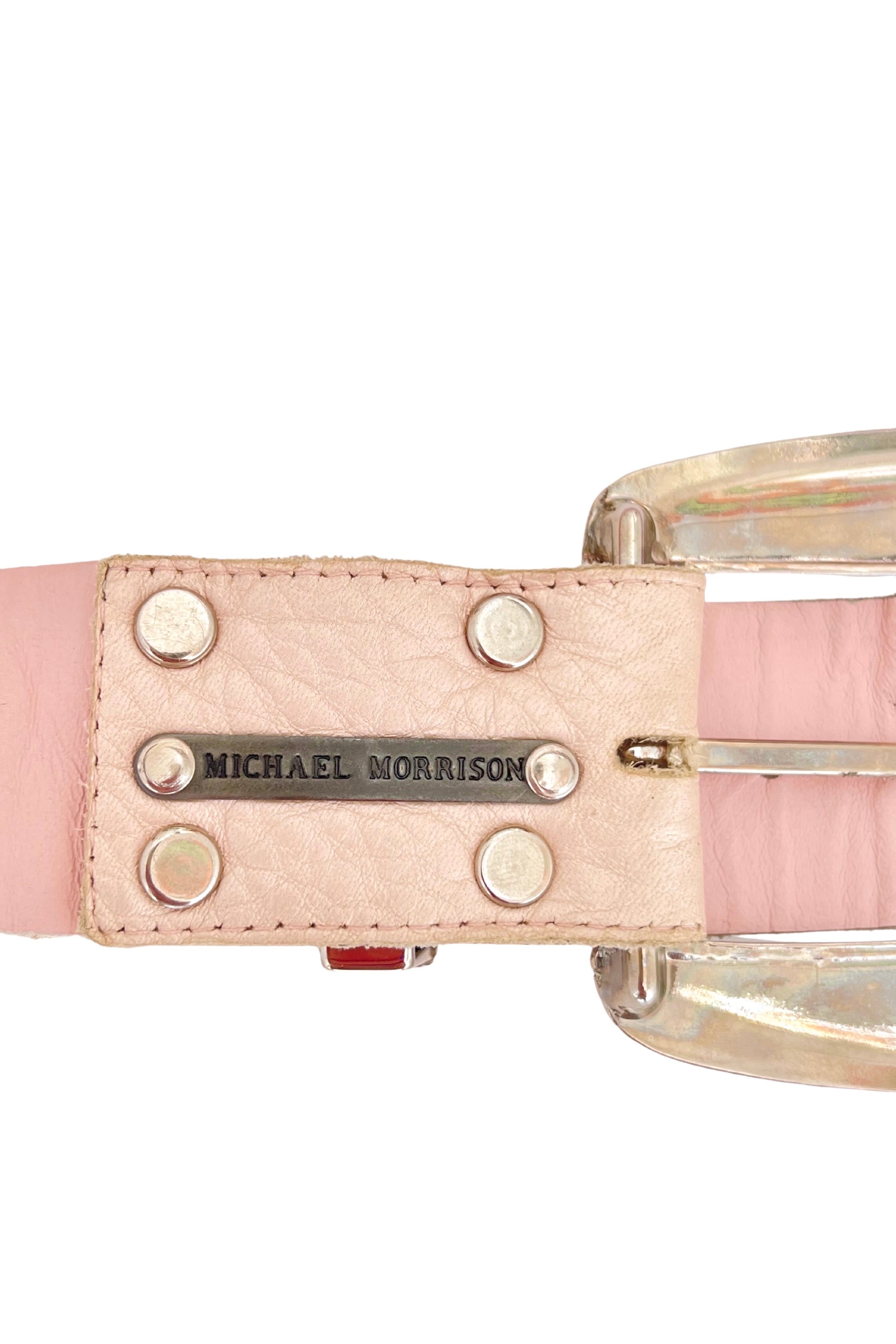 Michael Morrison <br> 80's pink crystal studded buckle leather belt