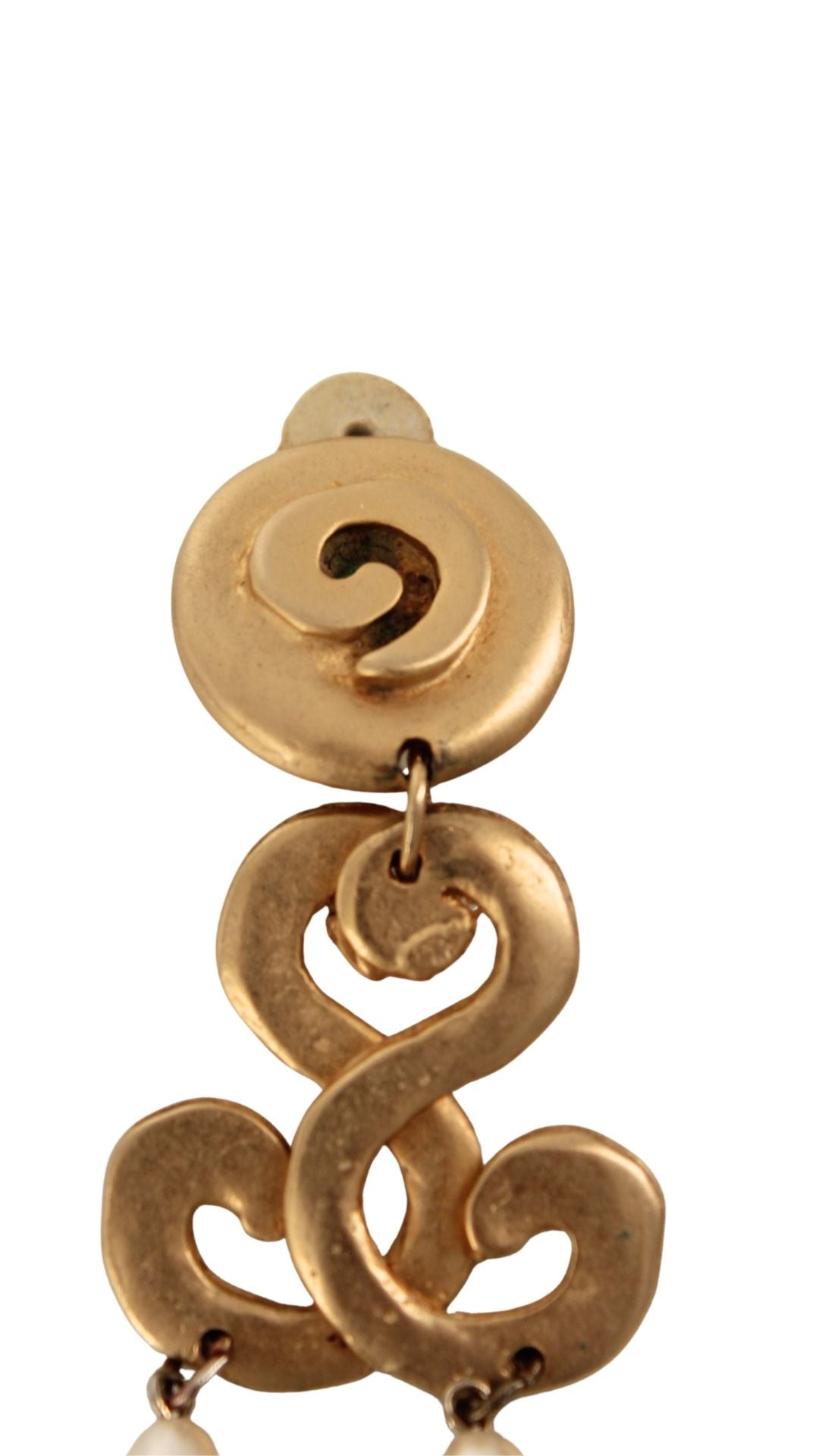 Vintage <br> 80's brushed gold pearl dangle earrings