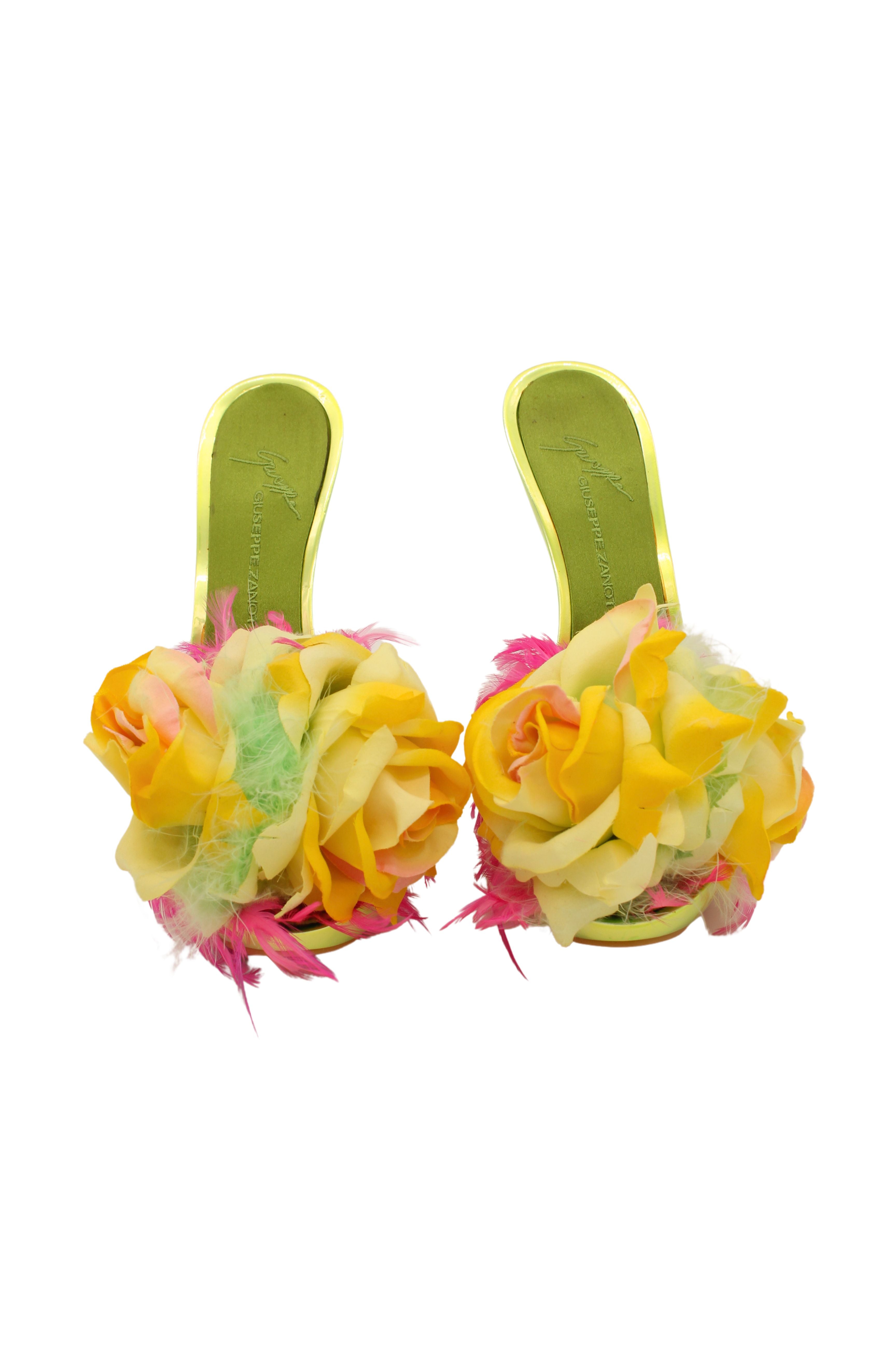 Giuseppe Zanotti <br> 00's feathered flower metallic heels