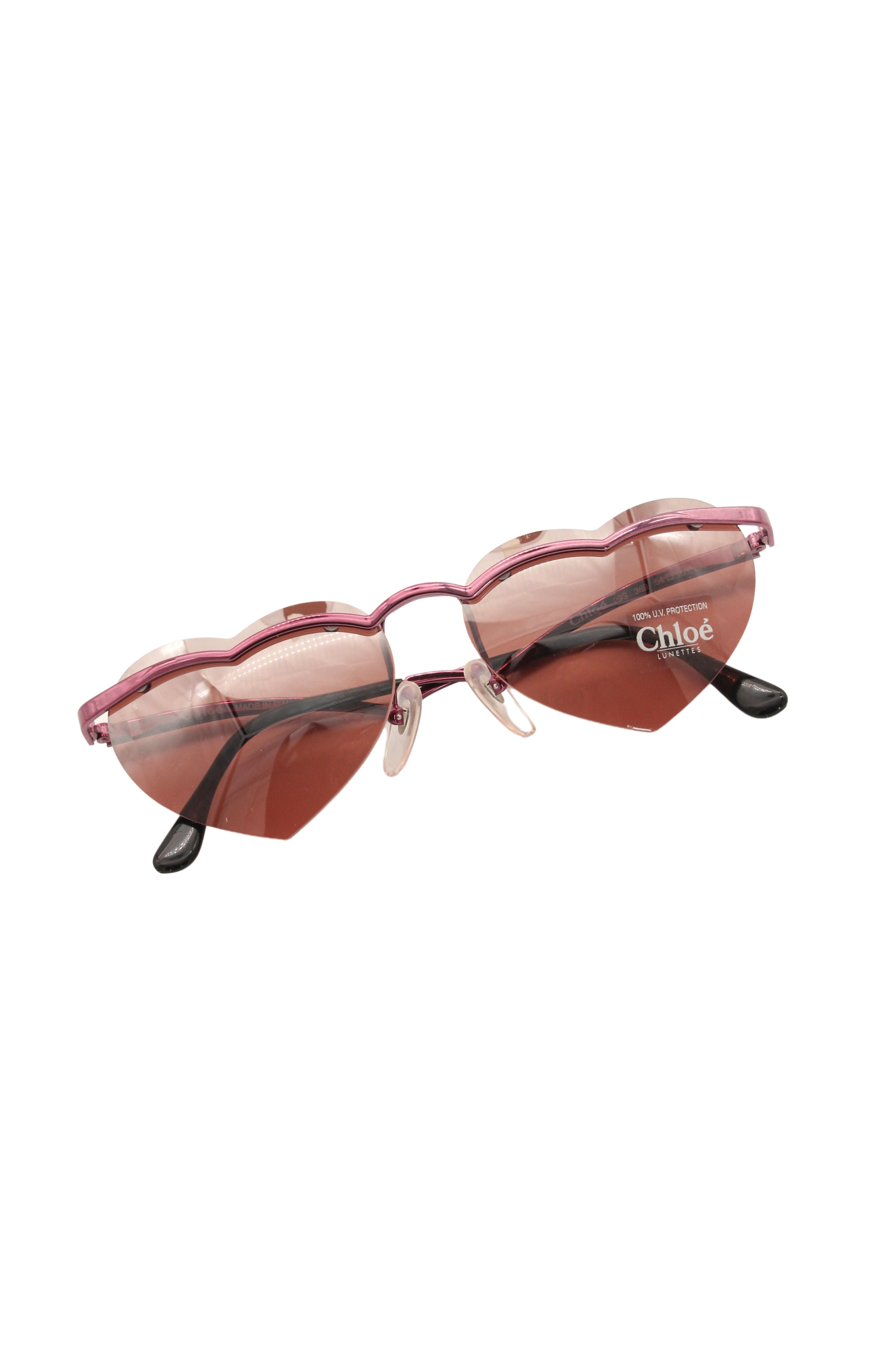 Chloe <br> 2000's deadstock metallic pink heart sunglasses