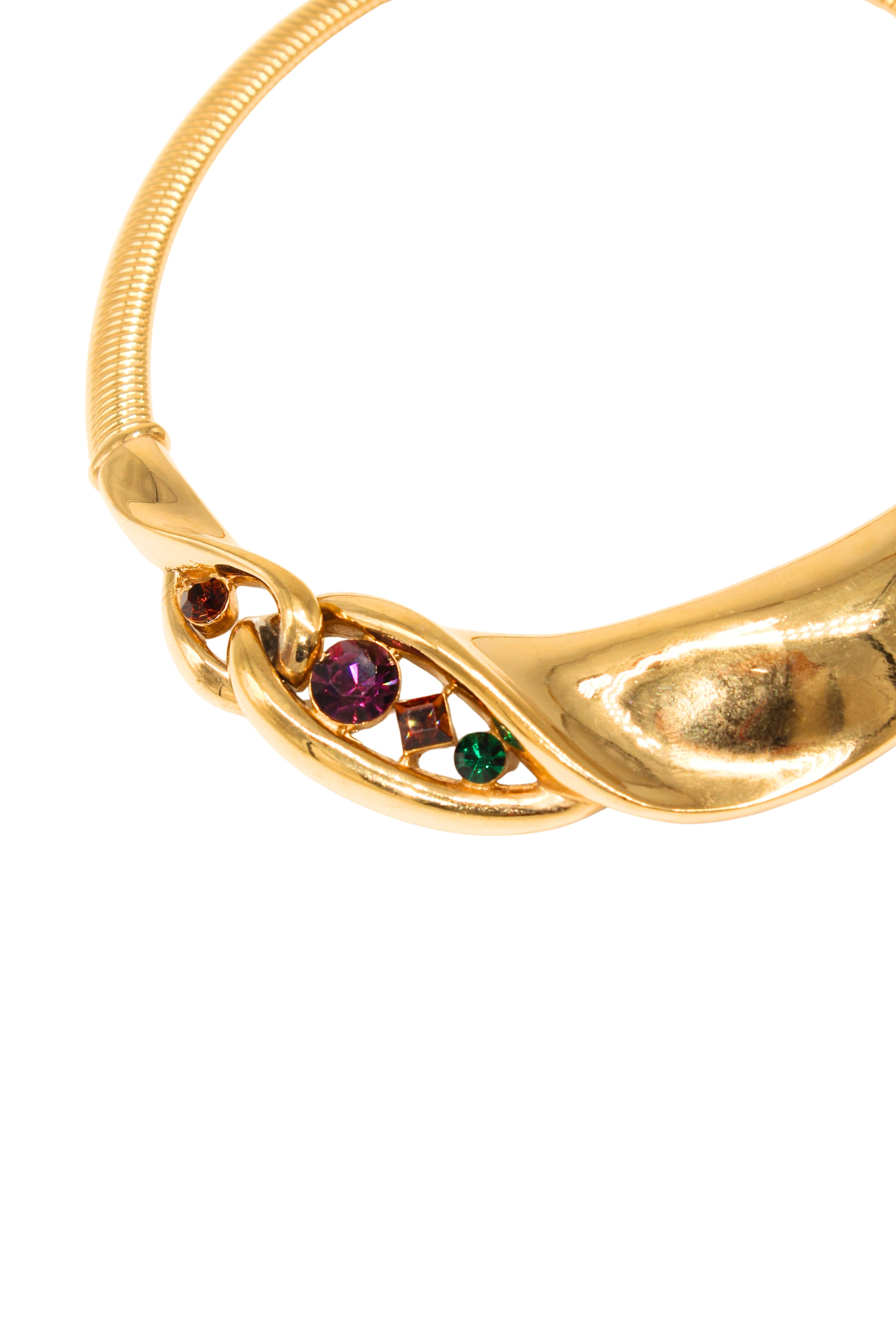 Givenchy <br> 80's gold plated tubogas chain jewelled choker necklace