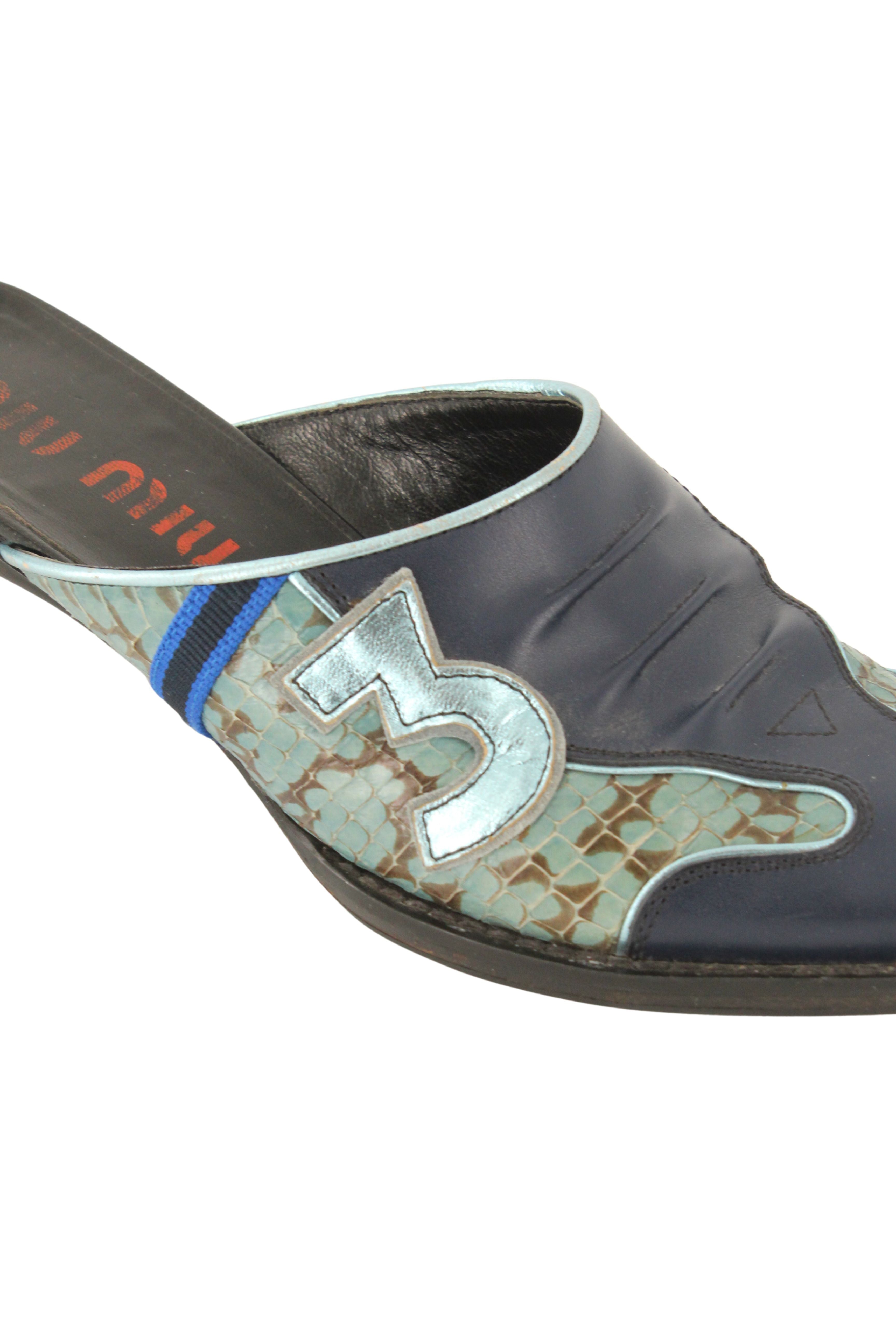 Miu Miu <br> S/S 1999 leather & snakeskin pointy toe mules
