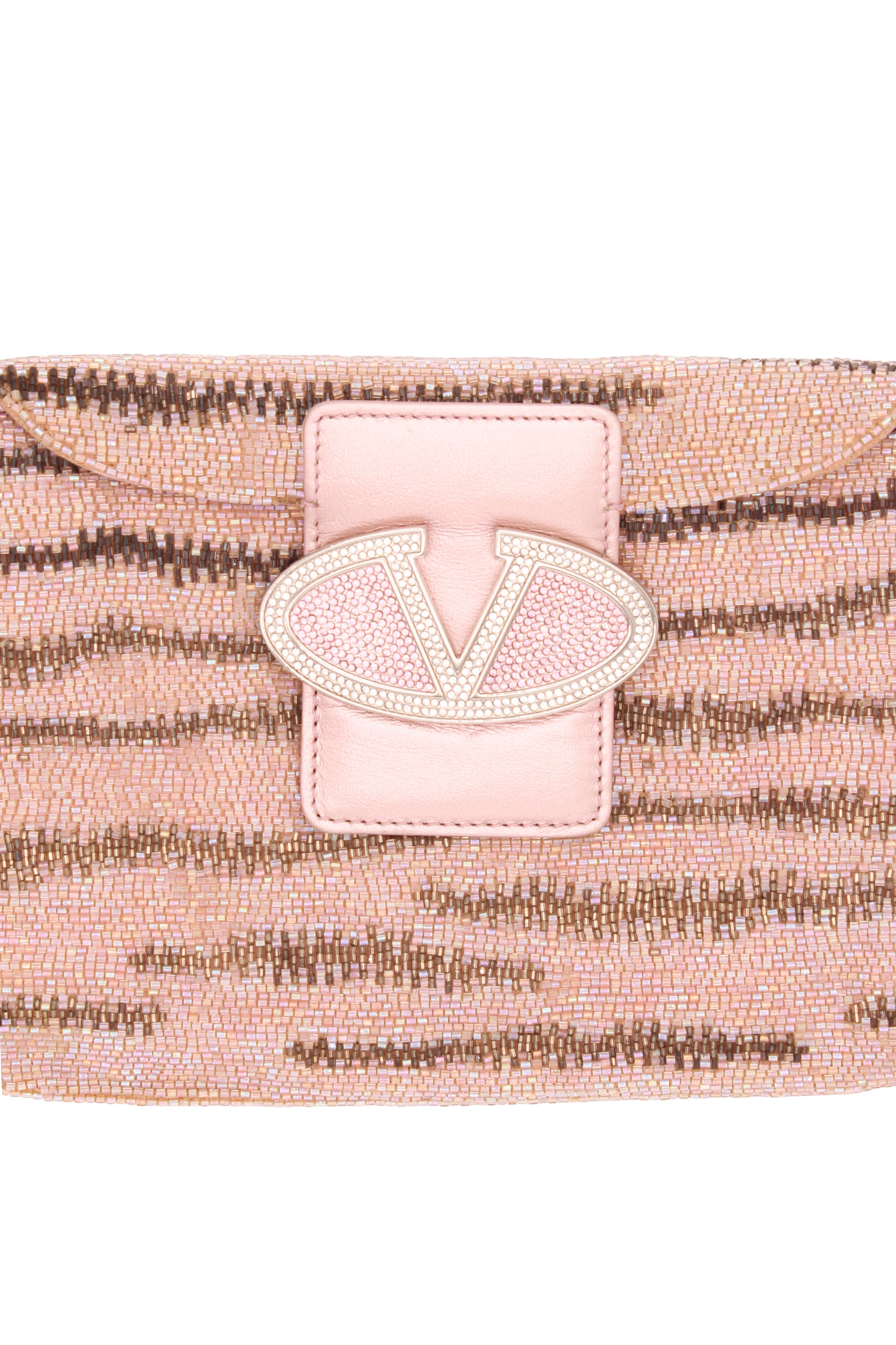 Valentino <br> Y2K crystal logo beaded metallic leather baguette bag