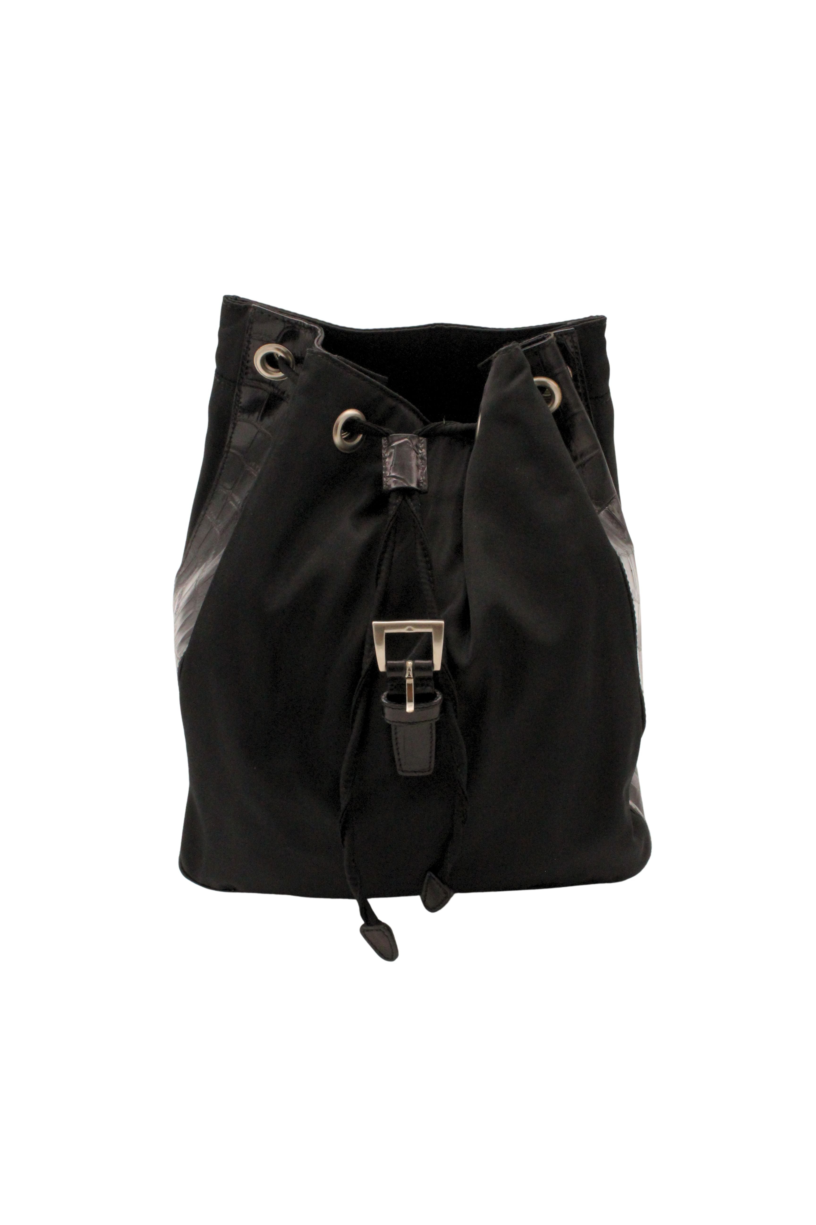 Prada <br> 90's nylon & croc embossed leather logo backpack