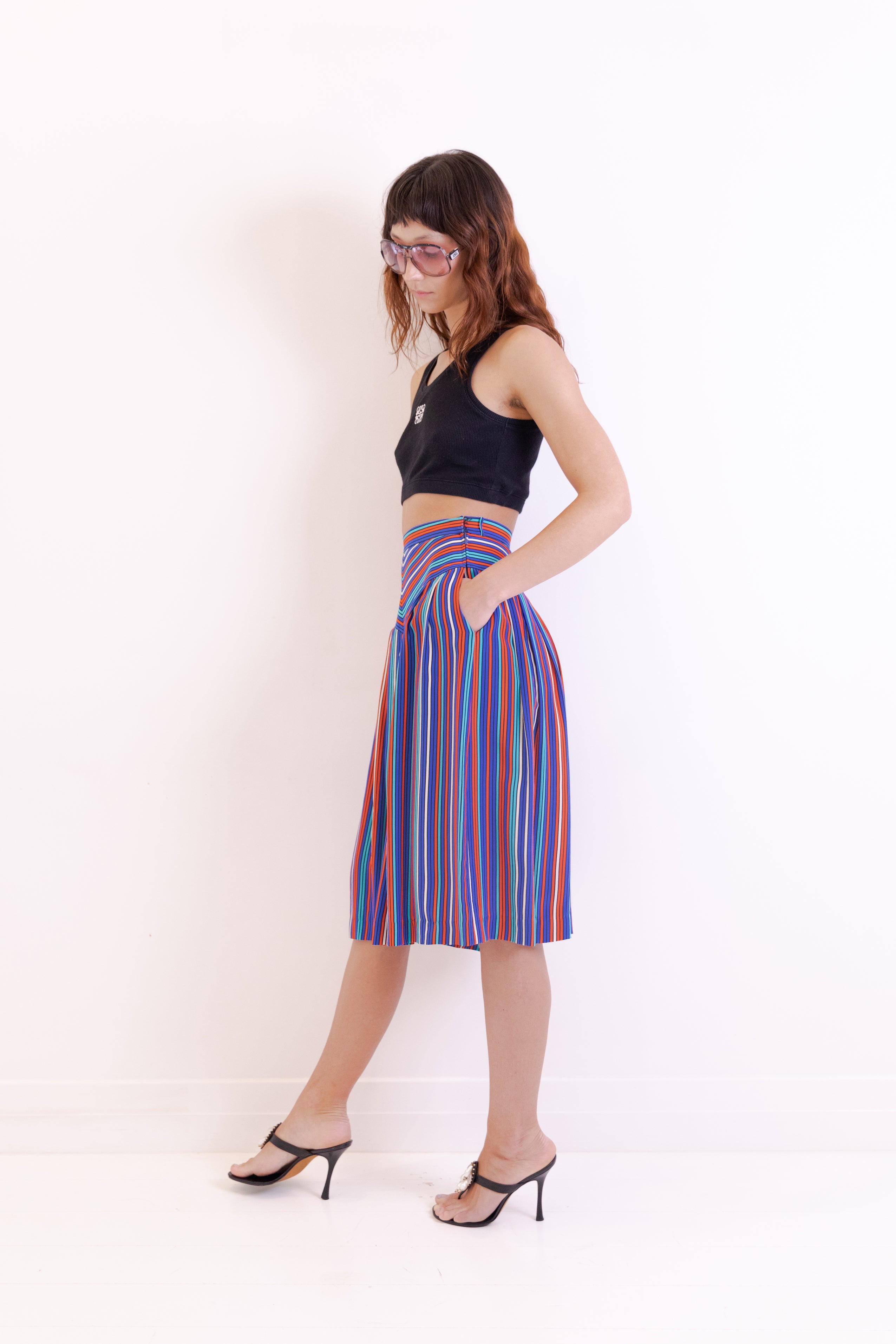 Louis Feraud <br> 70's/80's neon striped silk culottes