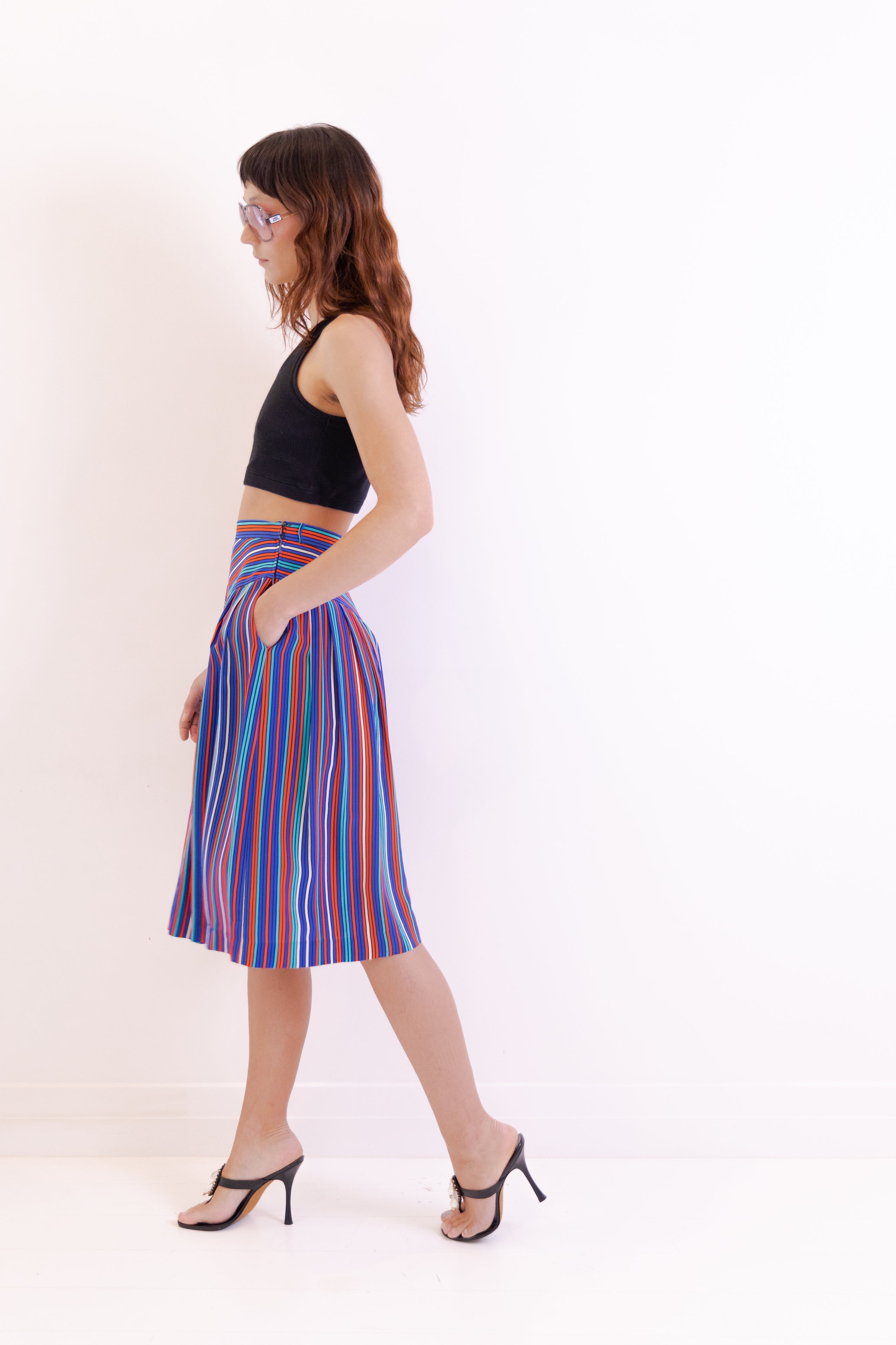 Louis Feraud <br> 70's/80's neon striped silk culottes