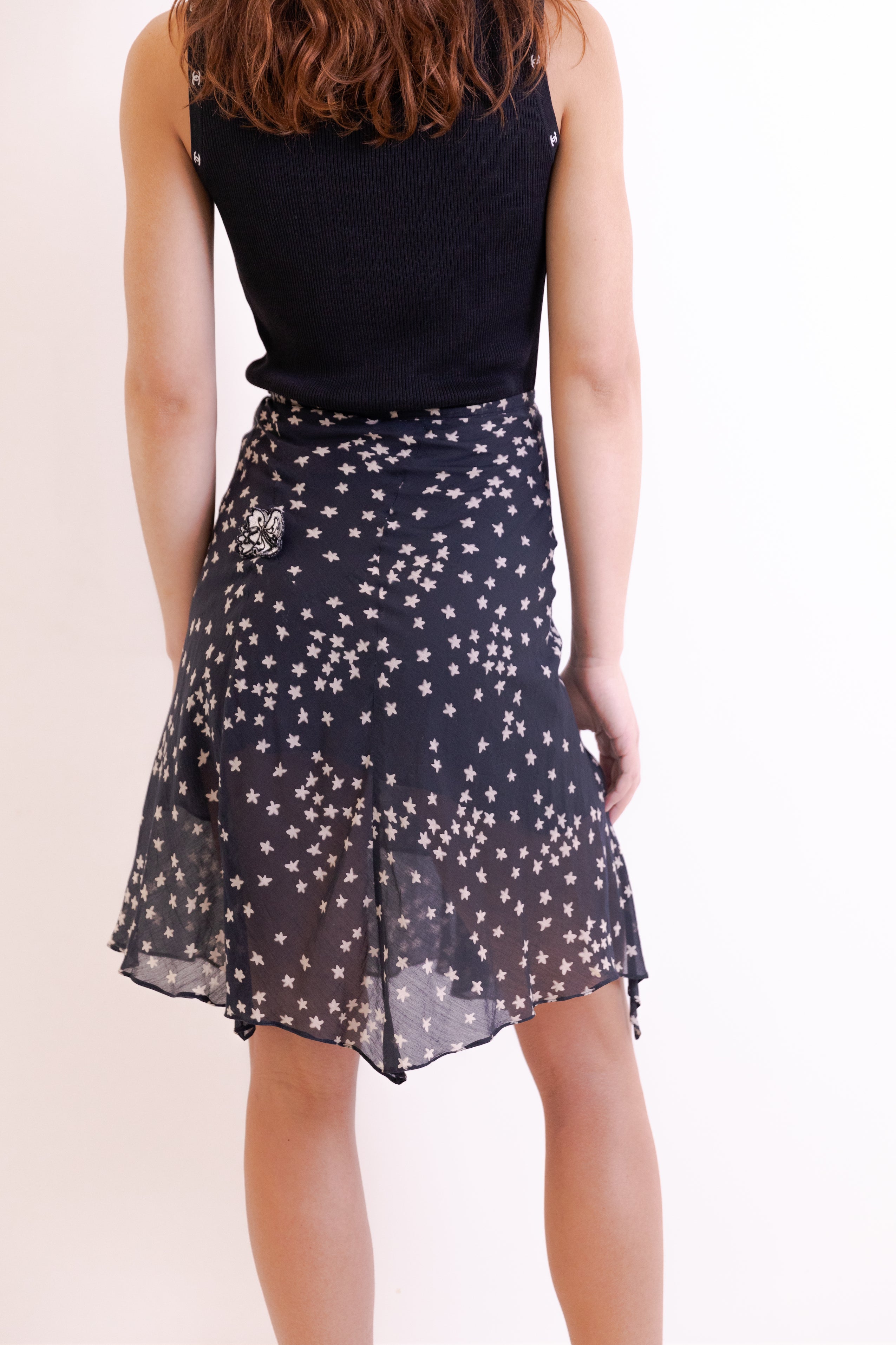 Lolita Lempicka <br> 90's 3D floral appliqué flowy star print skirt