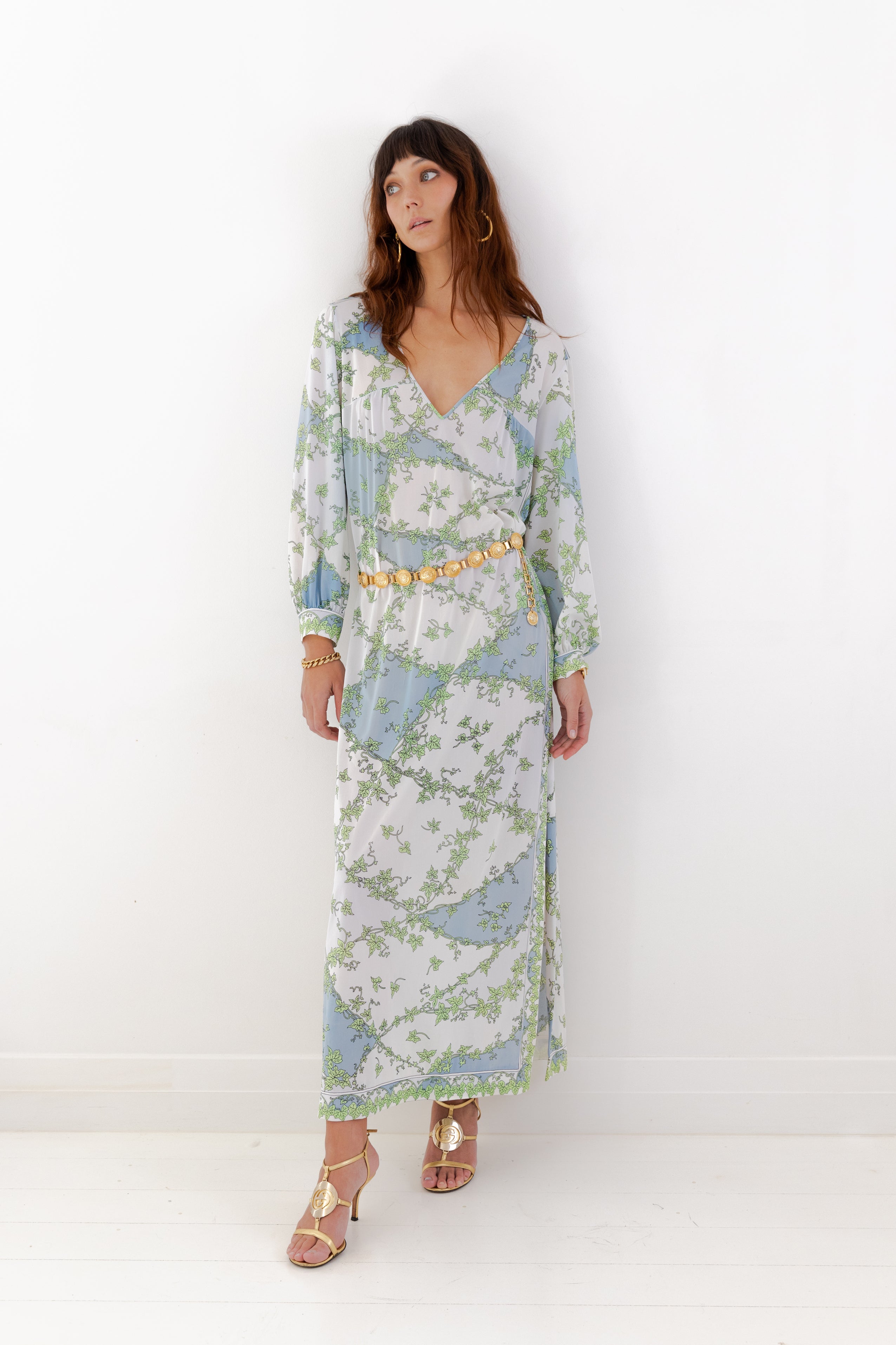 Emilio Pucci <br> 60's Formfit Rogers ivy print maxi dress