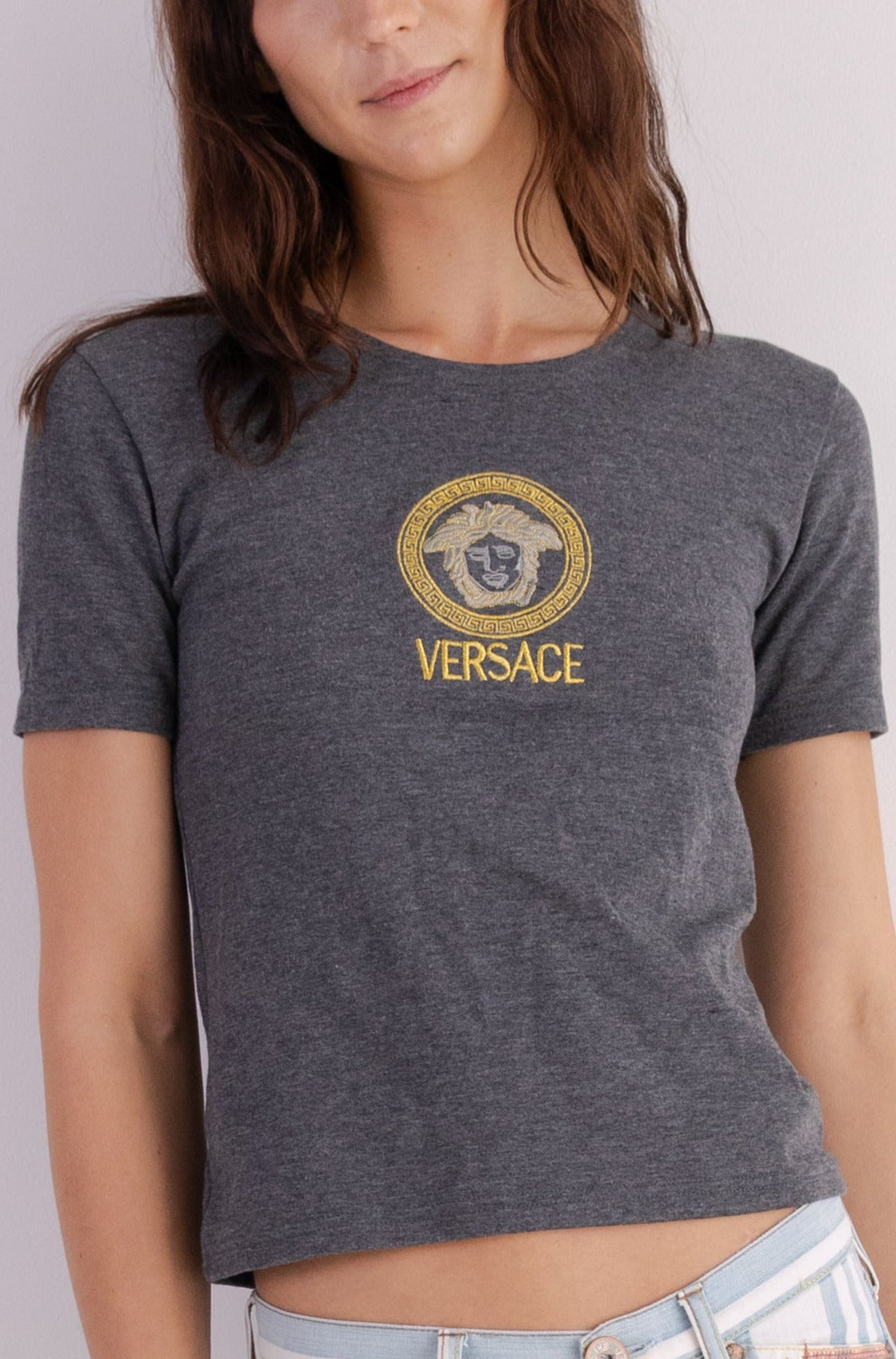 Versace <br> 90's embroidered Medusa Head logo stretch t-shirt