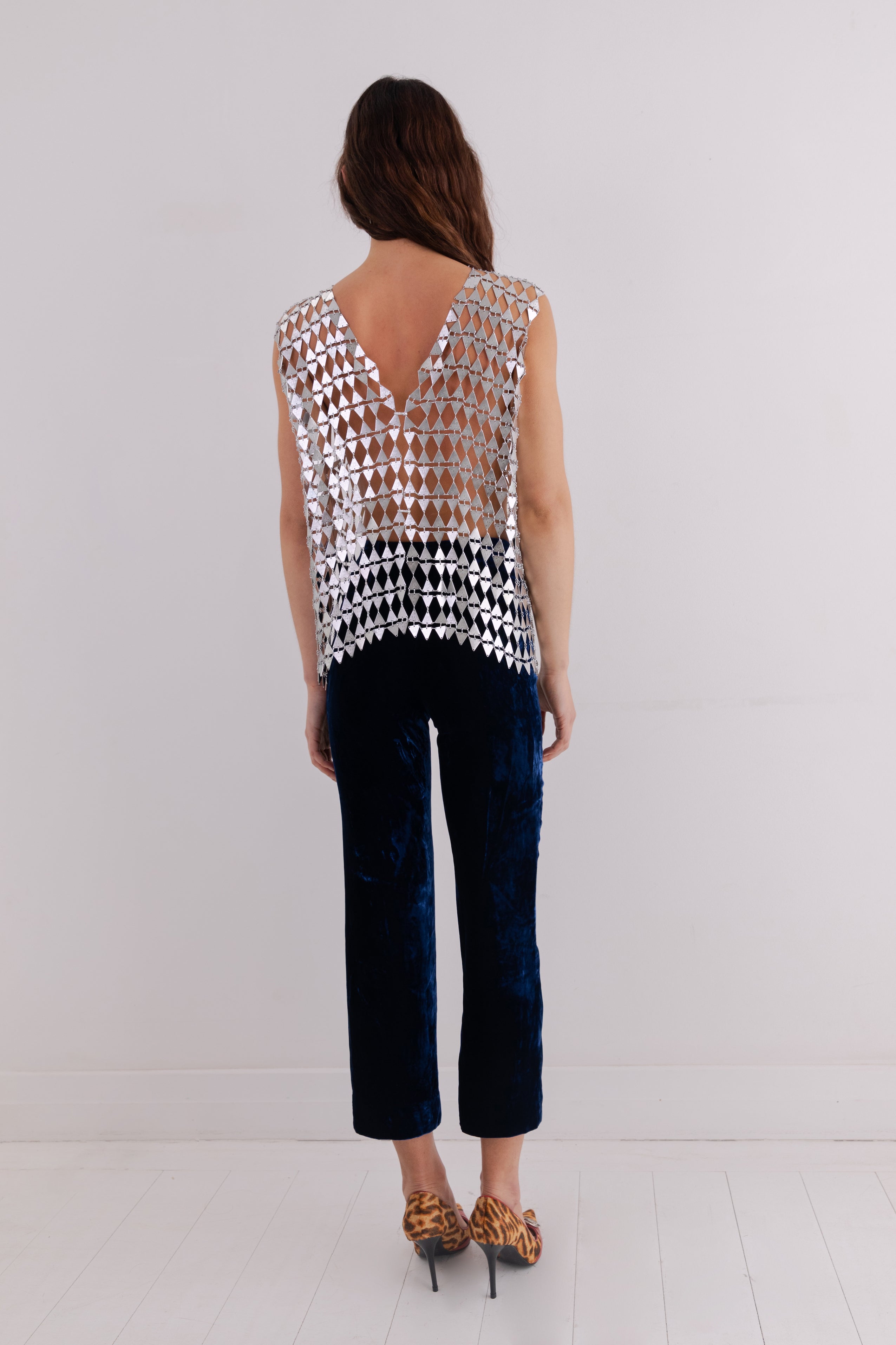 Vintage <br> 70's embossed silver chainmail vest top