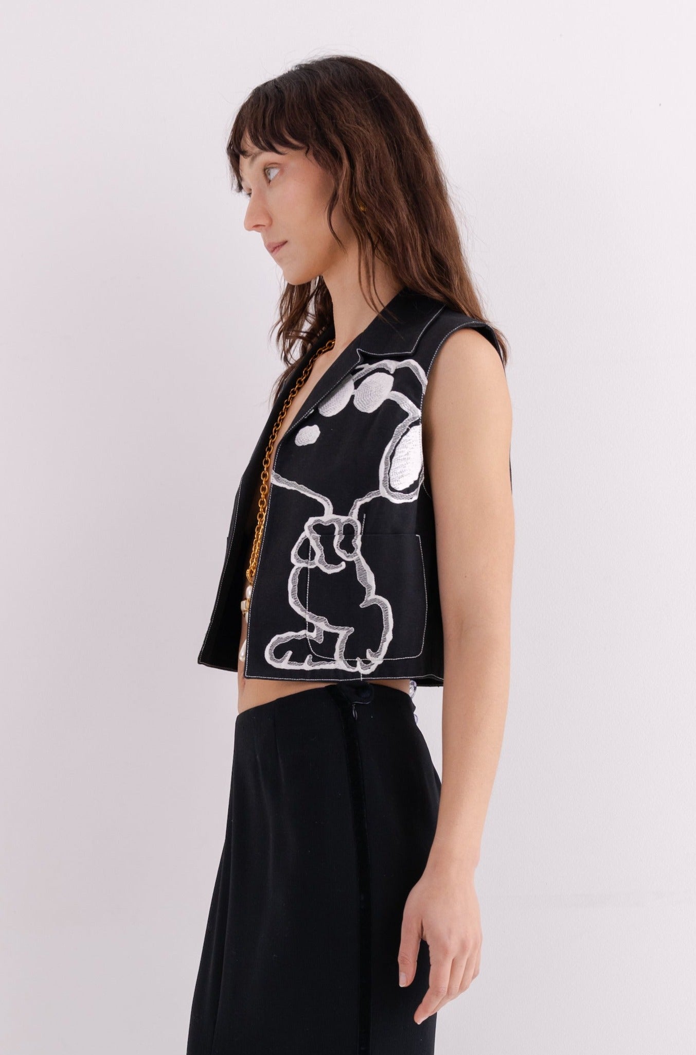 Iceberg <br> 90's embroidered Snoopy Joe Cool cropped vest
