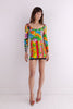 Versace <br> S/S 1993 Versus Miami collection rainbow print micro mini dress