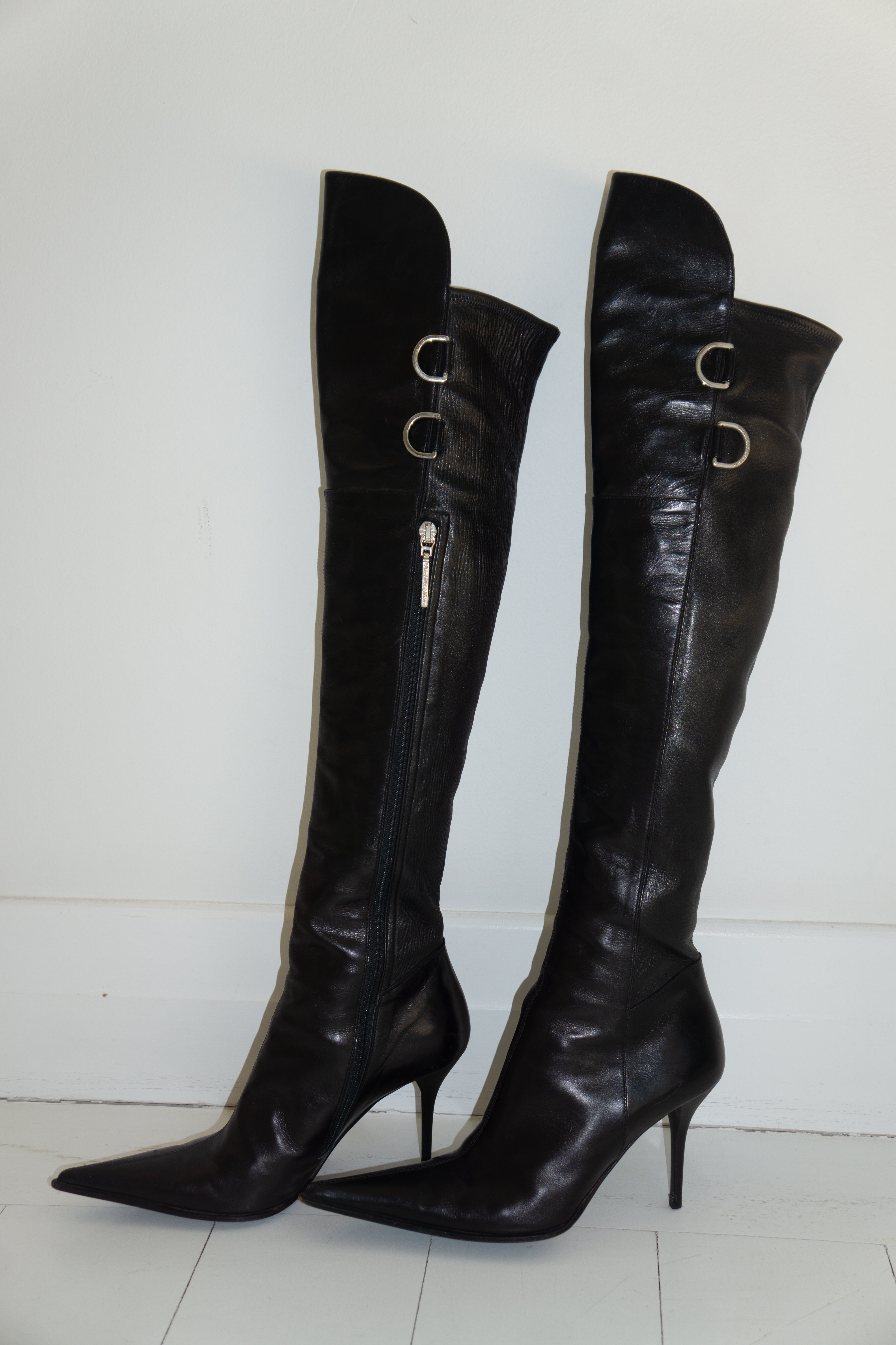 Gianmarco Lorenzi <br> Y2K over the knee boots with silver hardware