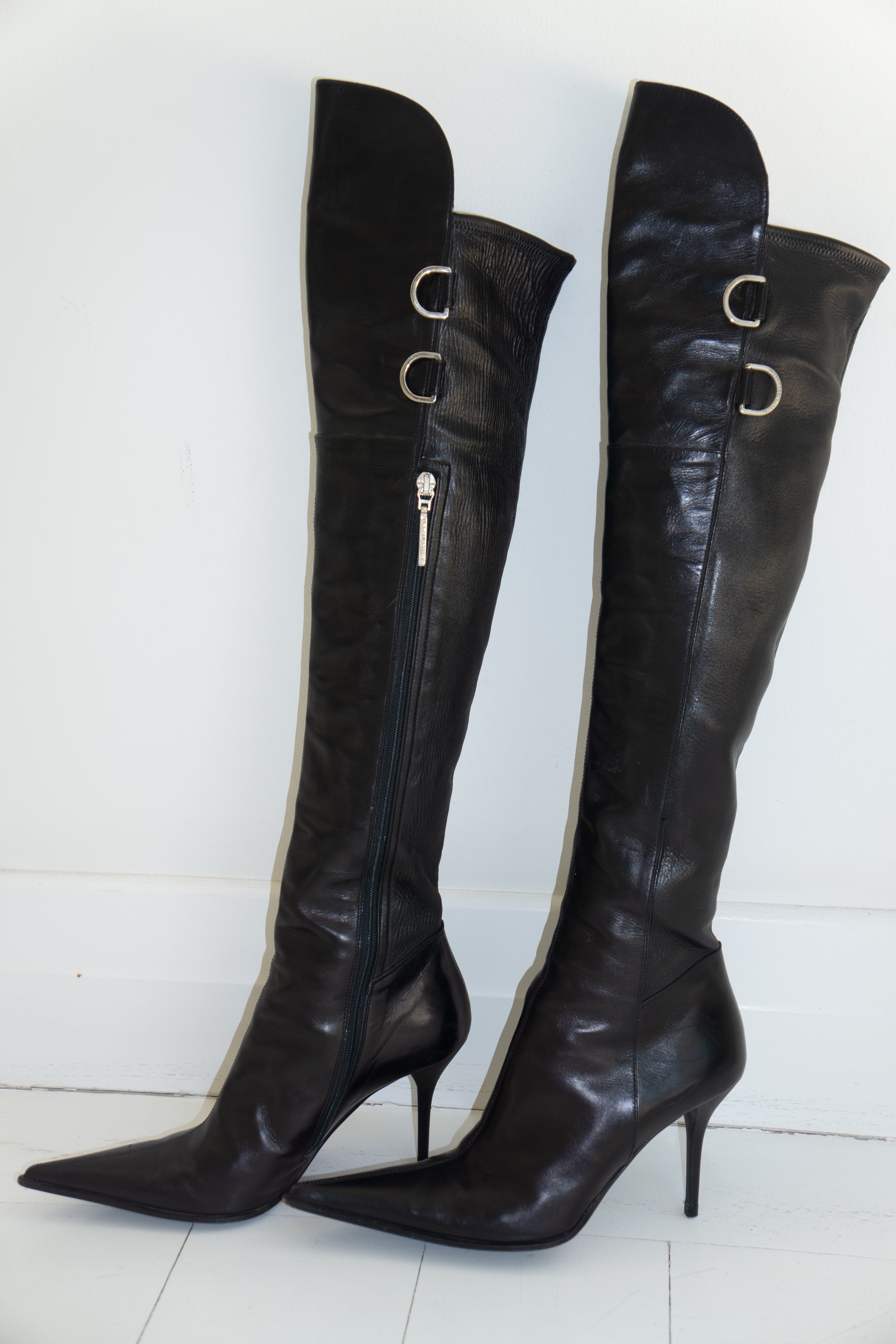 Gianmarco Lorenzi <br> Y2K over the knee boots with silver hardware