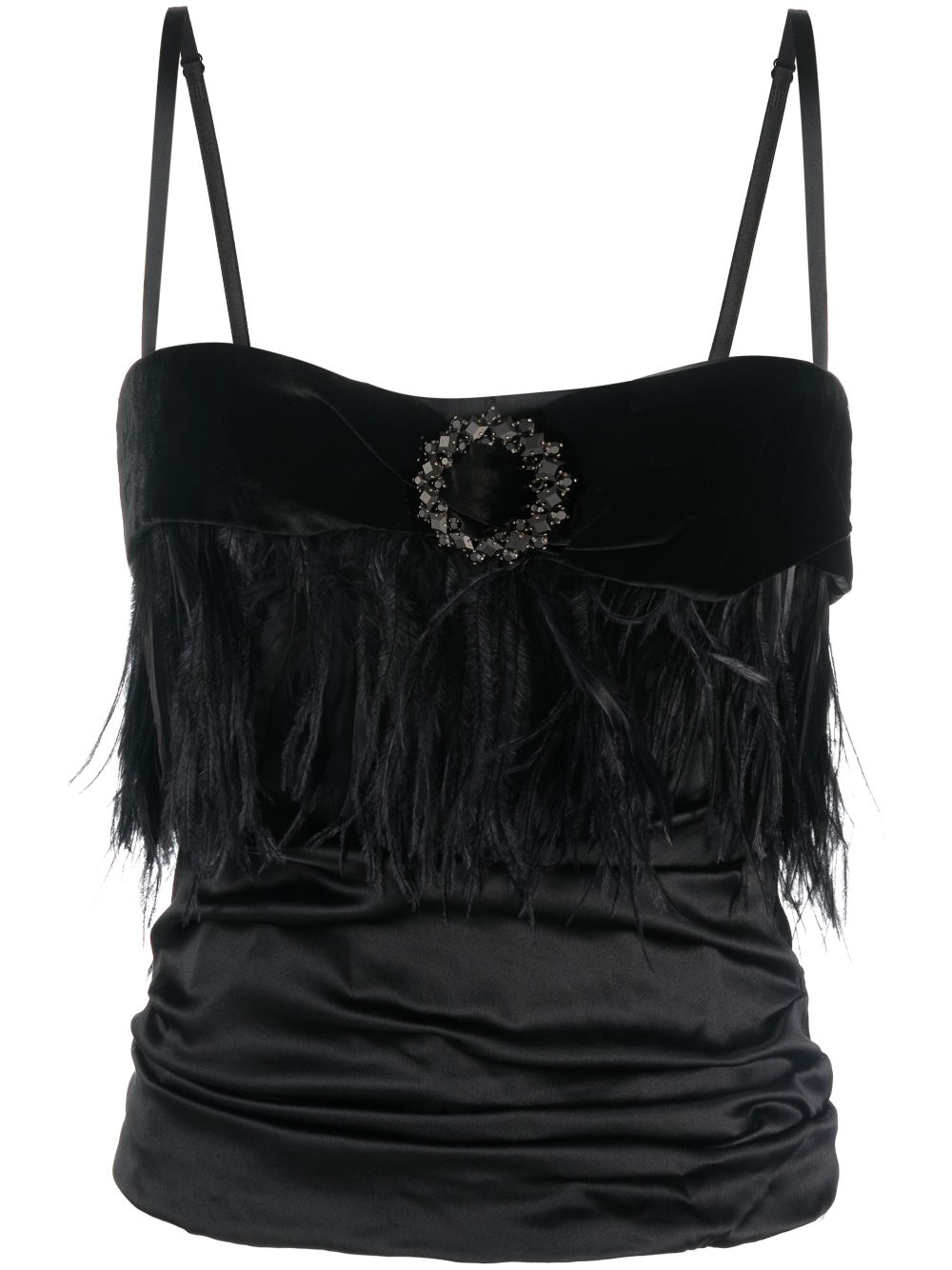 Dolce & Gabbana <br> 2000's feather detail velvet & satin bustier