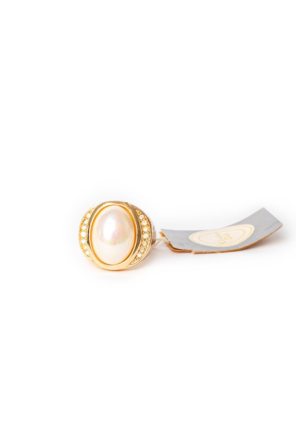 Christian Dior <br> 80's faux pearl & crystal gold cocktail ring