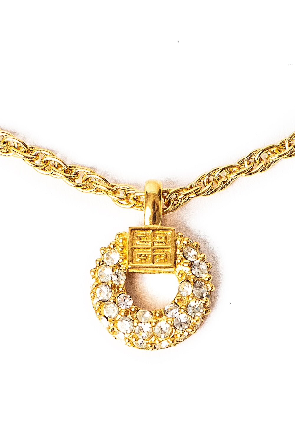 Givenchy <br> 80's logo crystal studded circular gold chain necklace