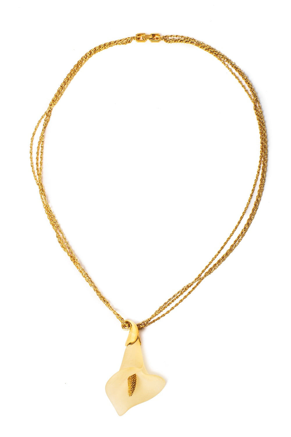 Givenchy <br> 80's Anthurium pendant gold triple strand chain necklace