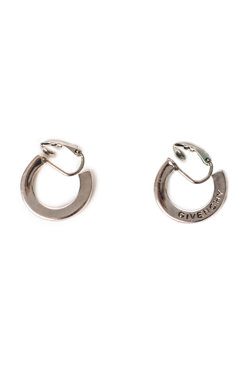 Givenchy <br> 80's silver logo hoop earrings