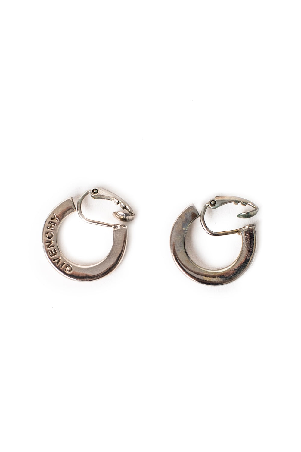 Givenchy <br> 80's silver logo hoop earrings