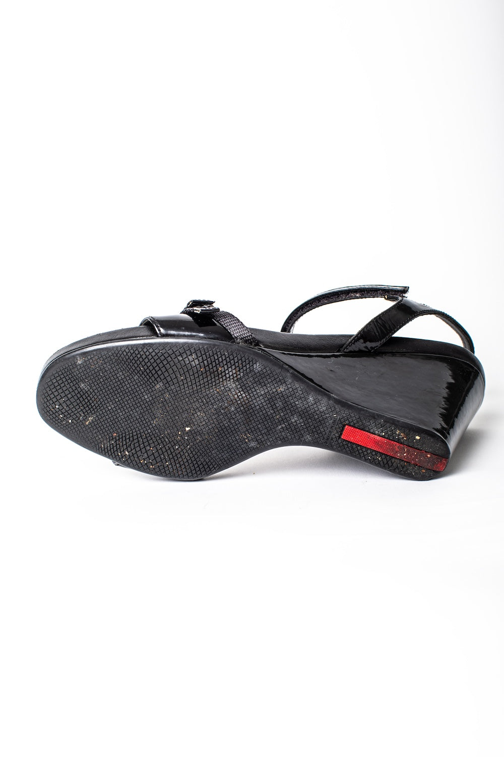 Prada <br> 90's Linea Rosso Sport patent leather platform wedge sandals