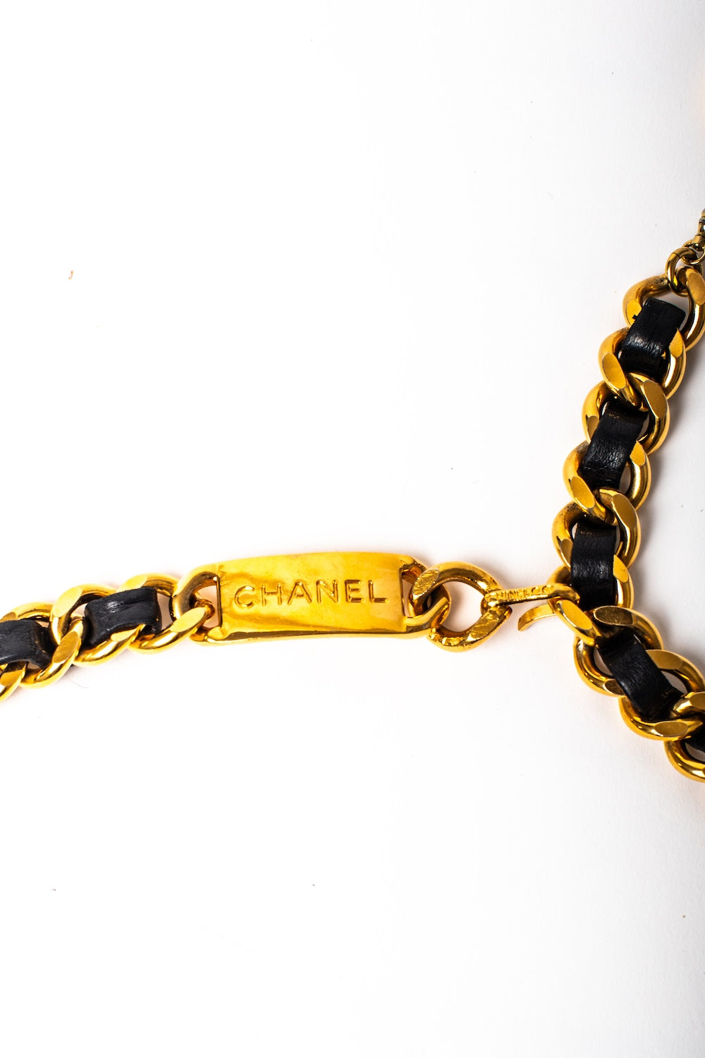 Chanel <br> S/S 1988 gold plated nameplate logo chunky chain belt