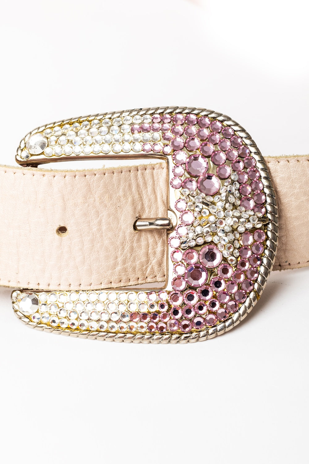 Michael Morrison <br> 80's pink crystal studded buckle leather belt