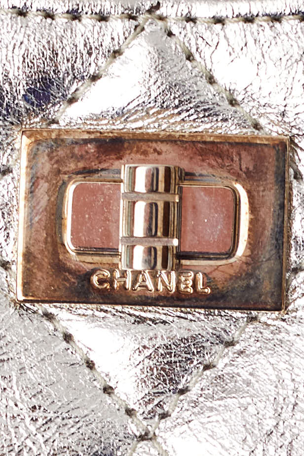 Chanel <br> c2007 2.55 silver metallic leather quilted cardholder