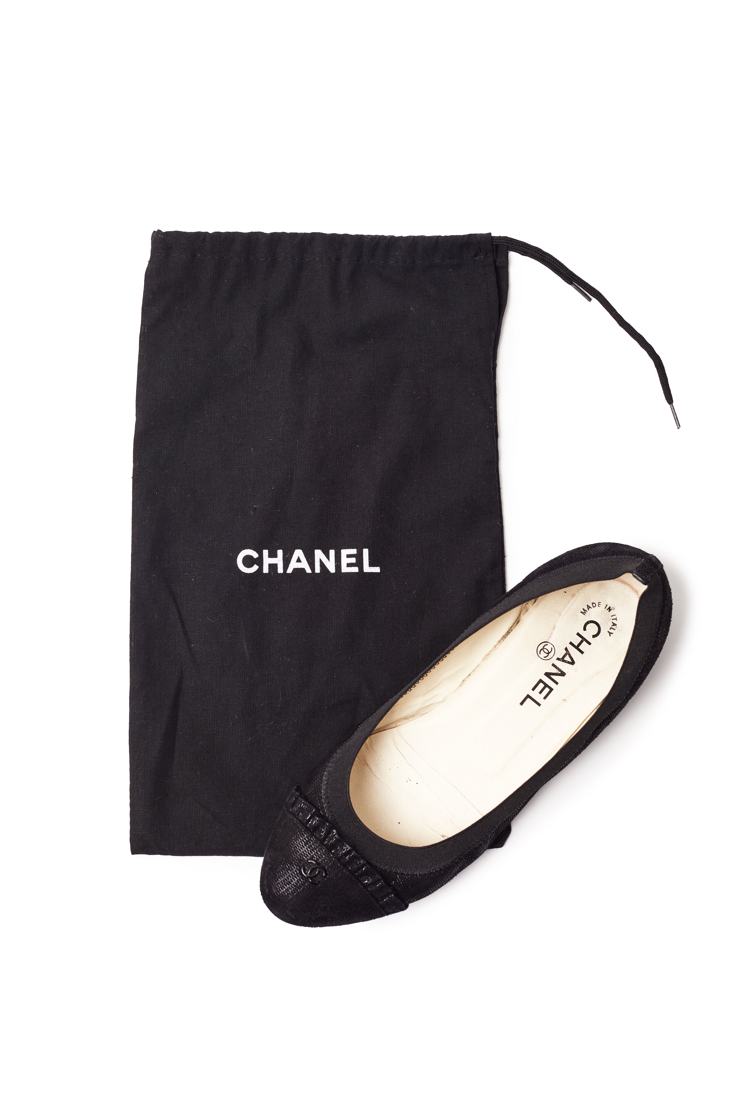 Chanel <br> Pre-Fall 2011 CC logo metallic suede elastic ballet flats