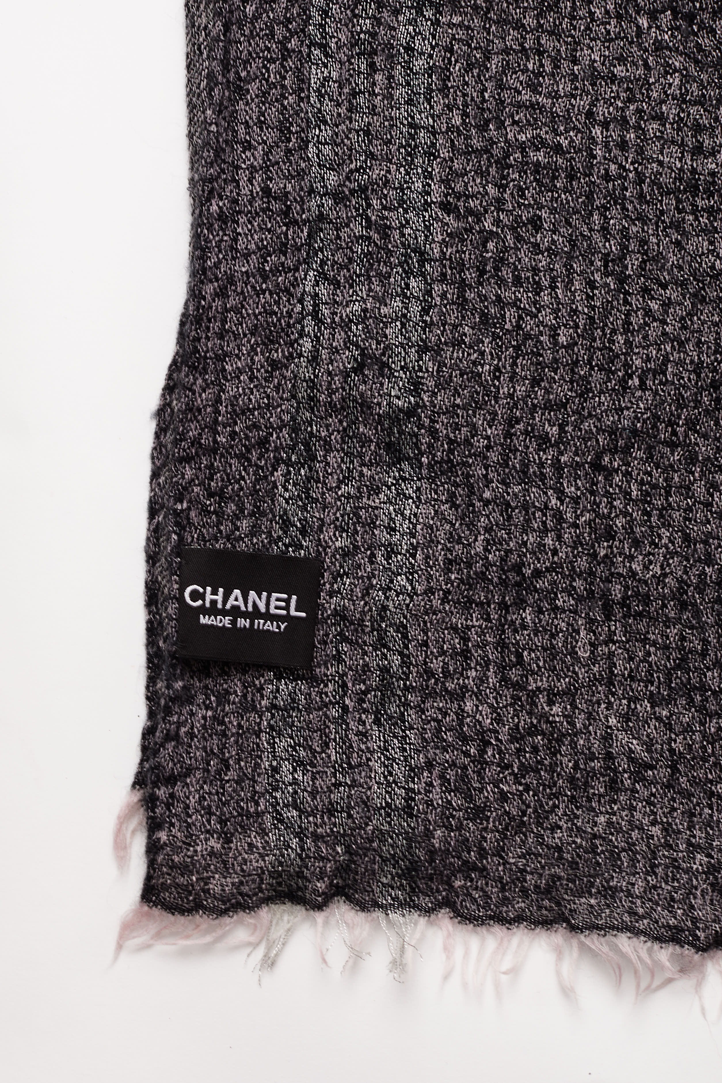Chanel <br> 2011 wool/cashmere/silk blend metallic logo scarf
