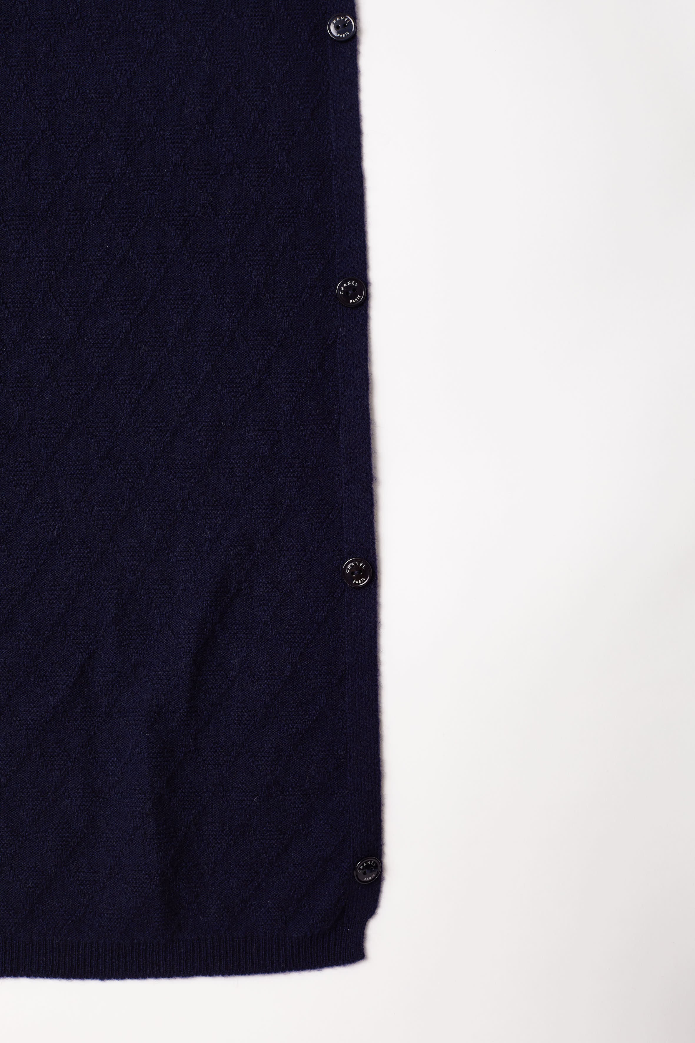 Chanel <br> 2017 cashmere knit scarf with logo button detail