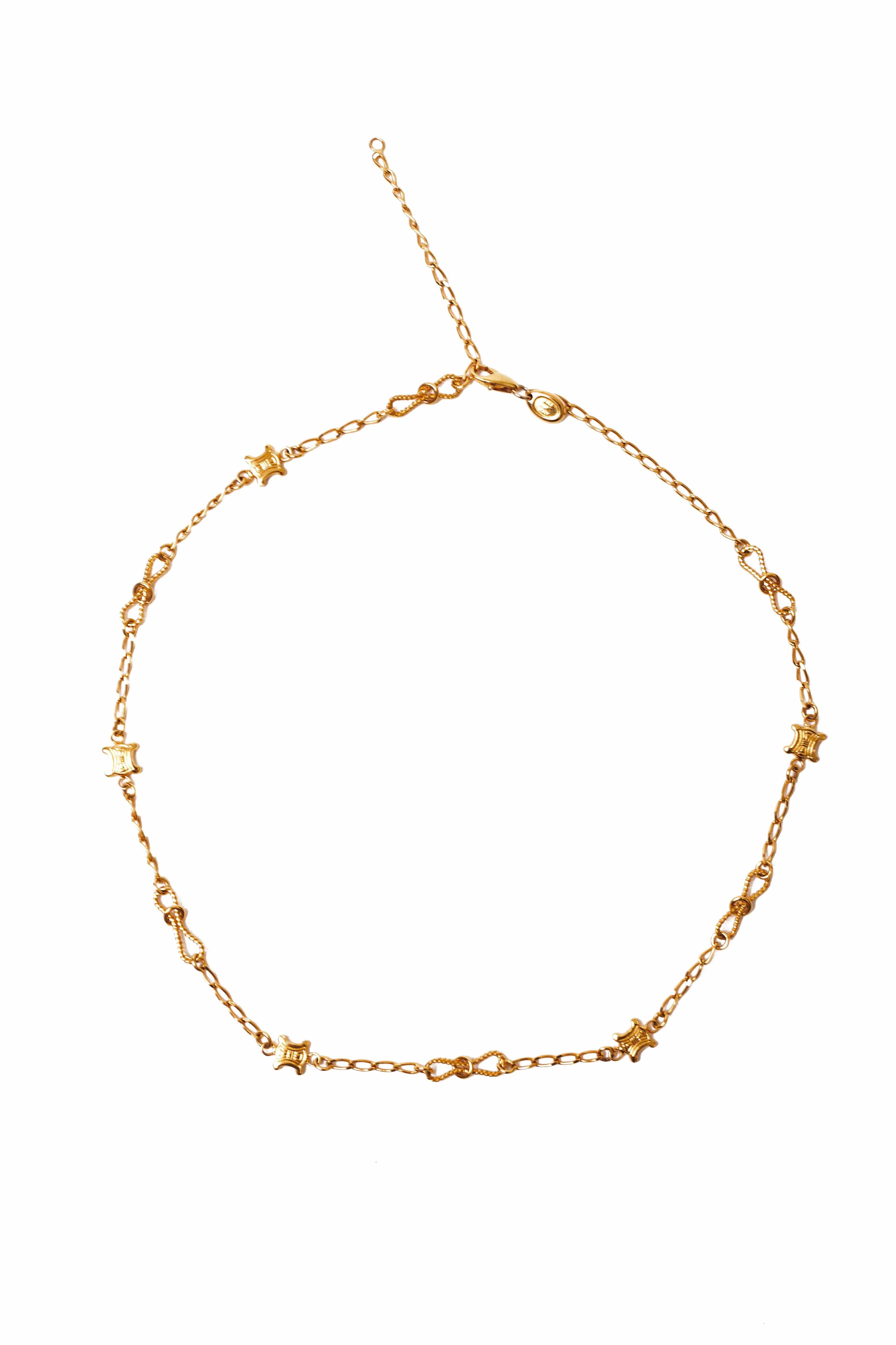 Celine <br> 70's Triomphe gold plated logo chain necklace