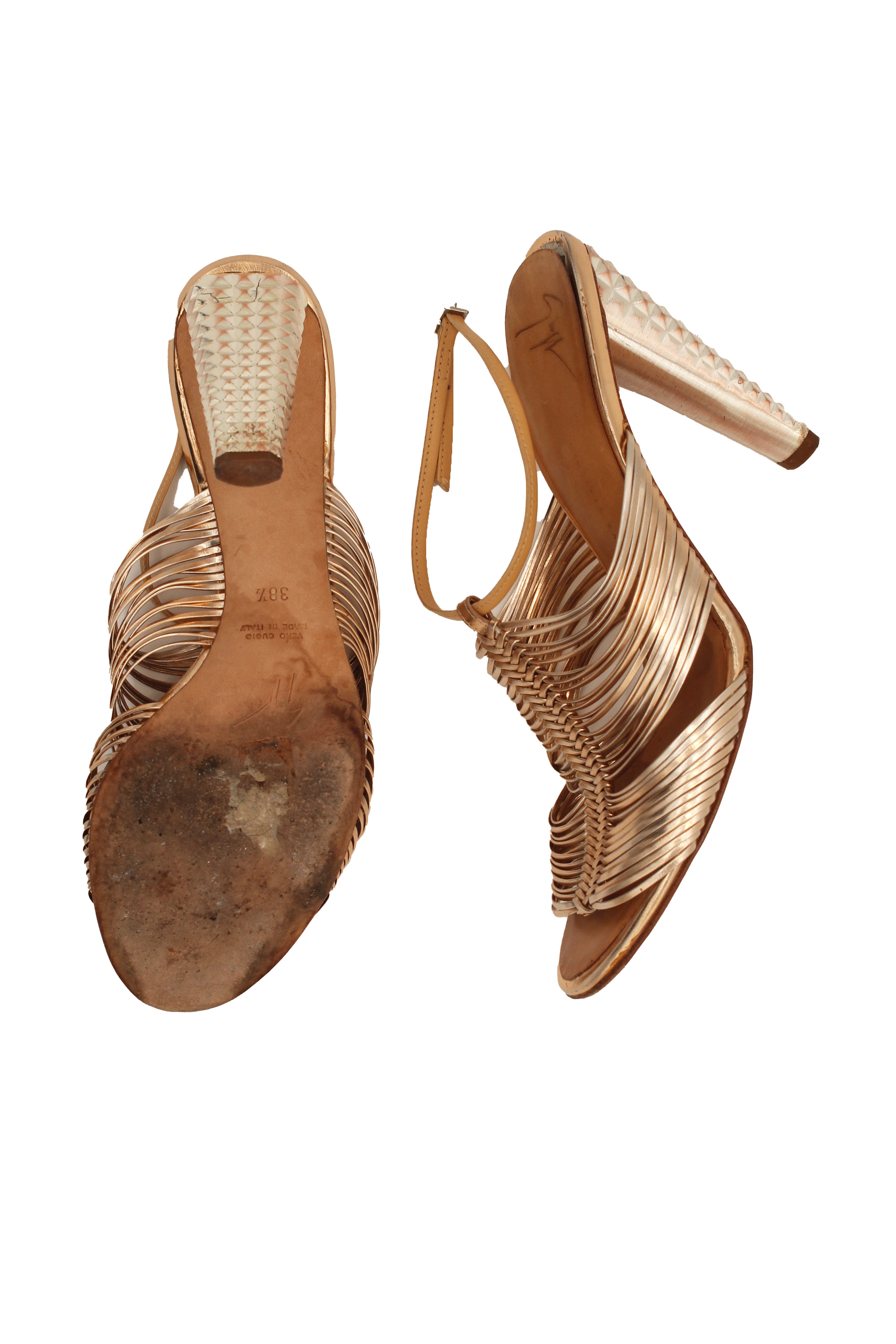 Giuseppe Zanotti <br> 00's gold fringed leather decorative heels