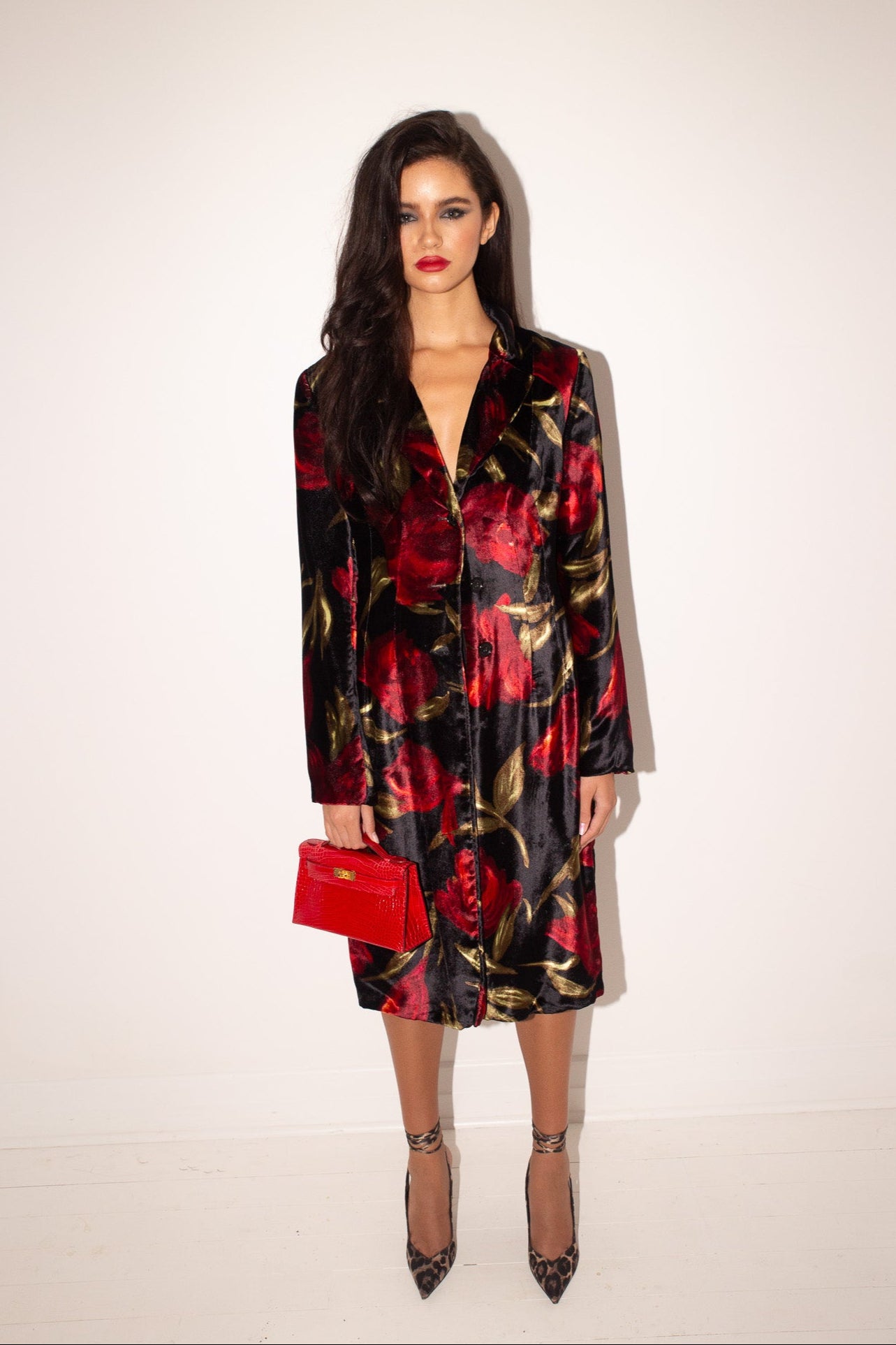 Dolce & Gabbana <br> F/W 1997 floral velvet coat with leopard lining
