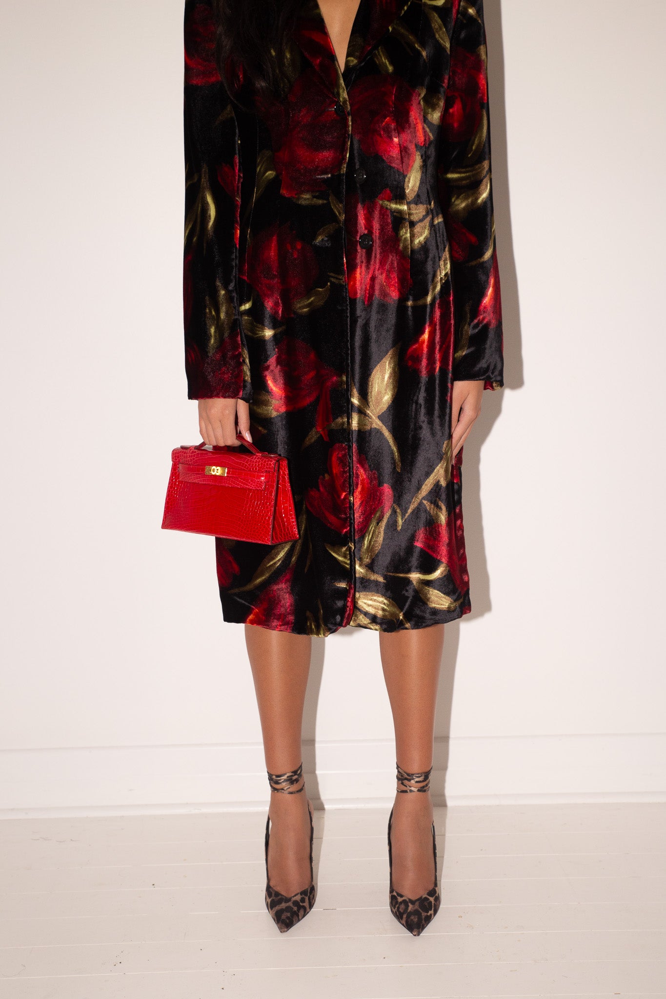 Dolce & Gabbana <br> F/W 1997 floral velvet coat with leopard lining